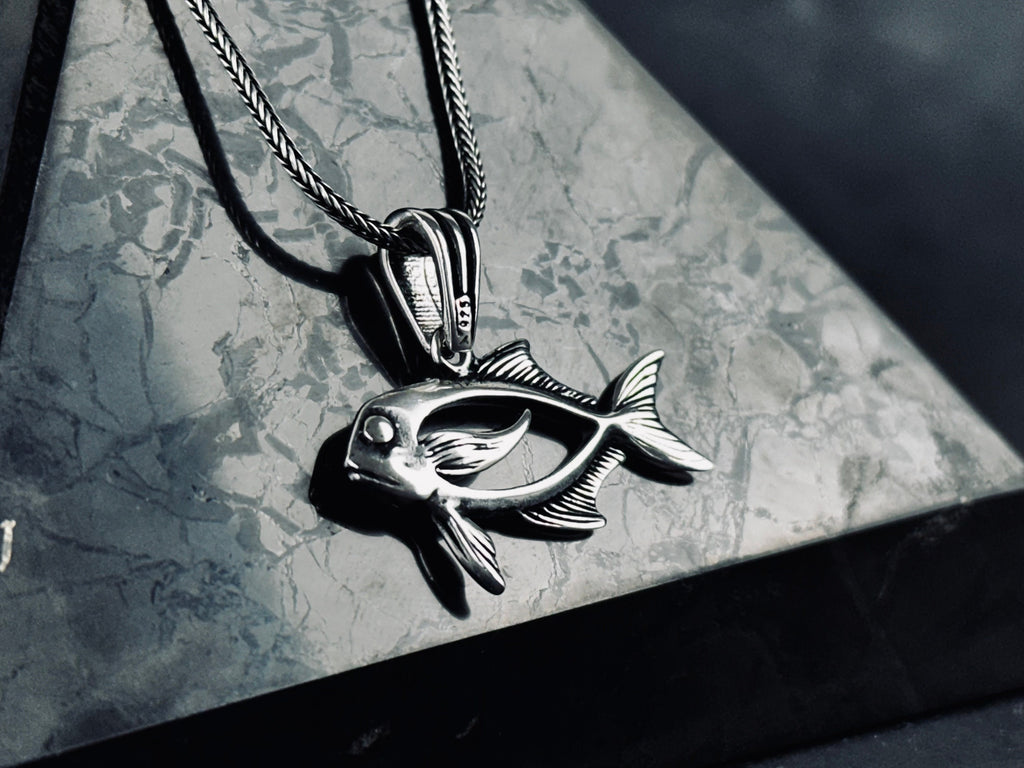 Silver Fish Pendant Necklace, Aquatic Design (Multiple Chain Sizes)