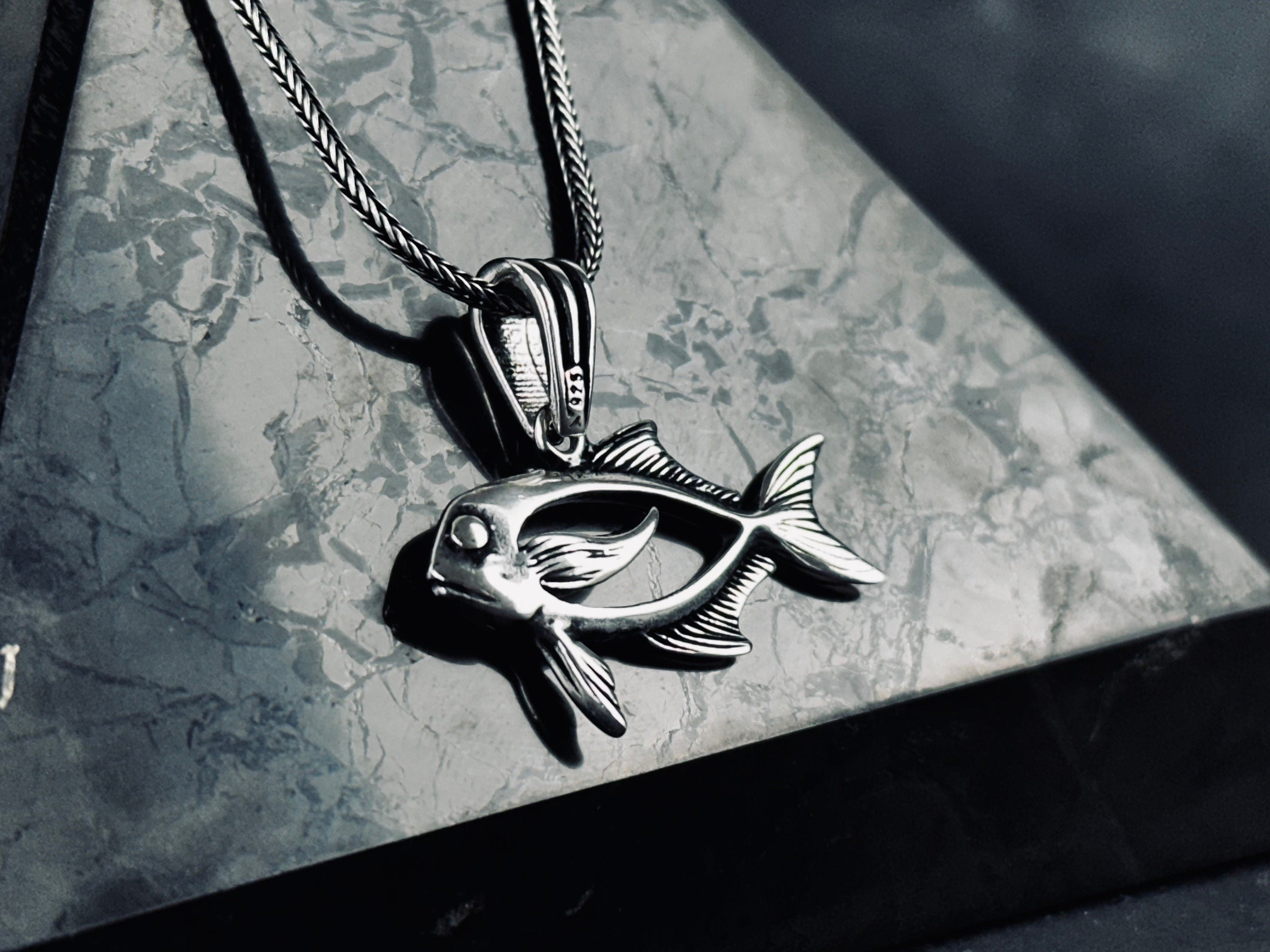 Silver Fish Pendant Necklace, Aquatic Design (Multiple Chain Sizes)