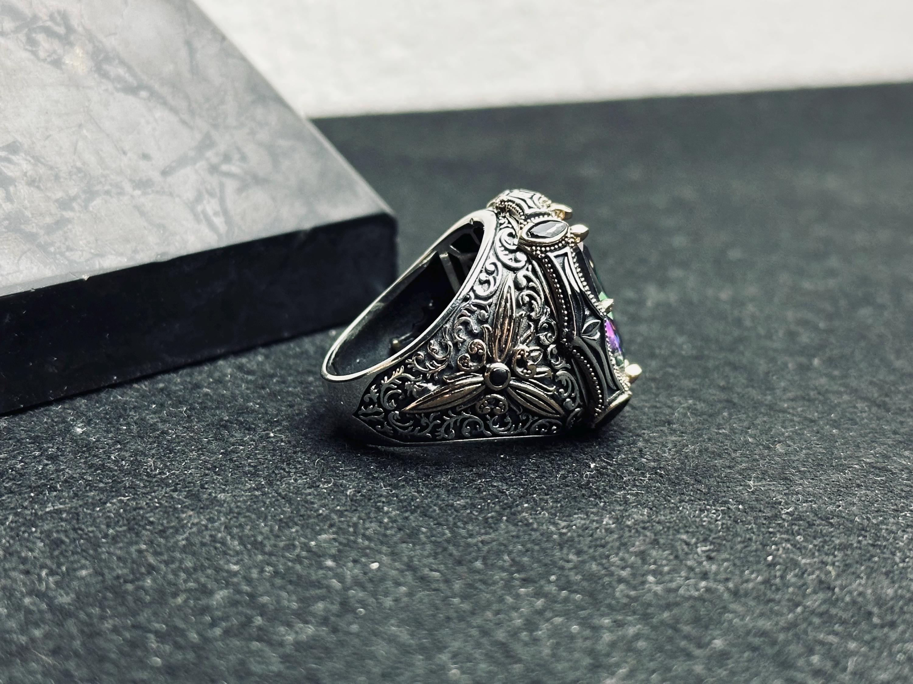 Mystic Topaz Ring: Bold Handmade Jewelry (Turkish 925 Silver)