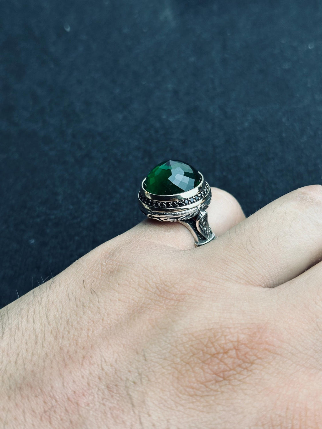 Emerald Ring: Men’s Sterling Silver Ottoman Style (Handmade)