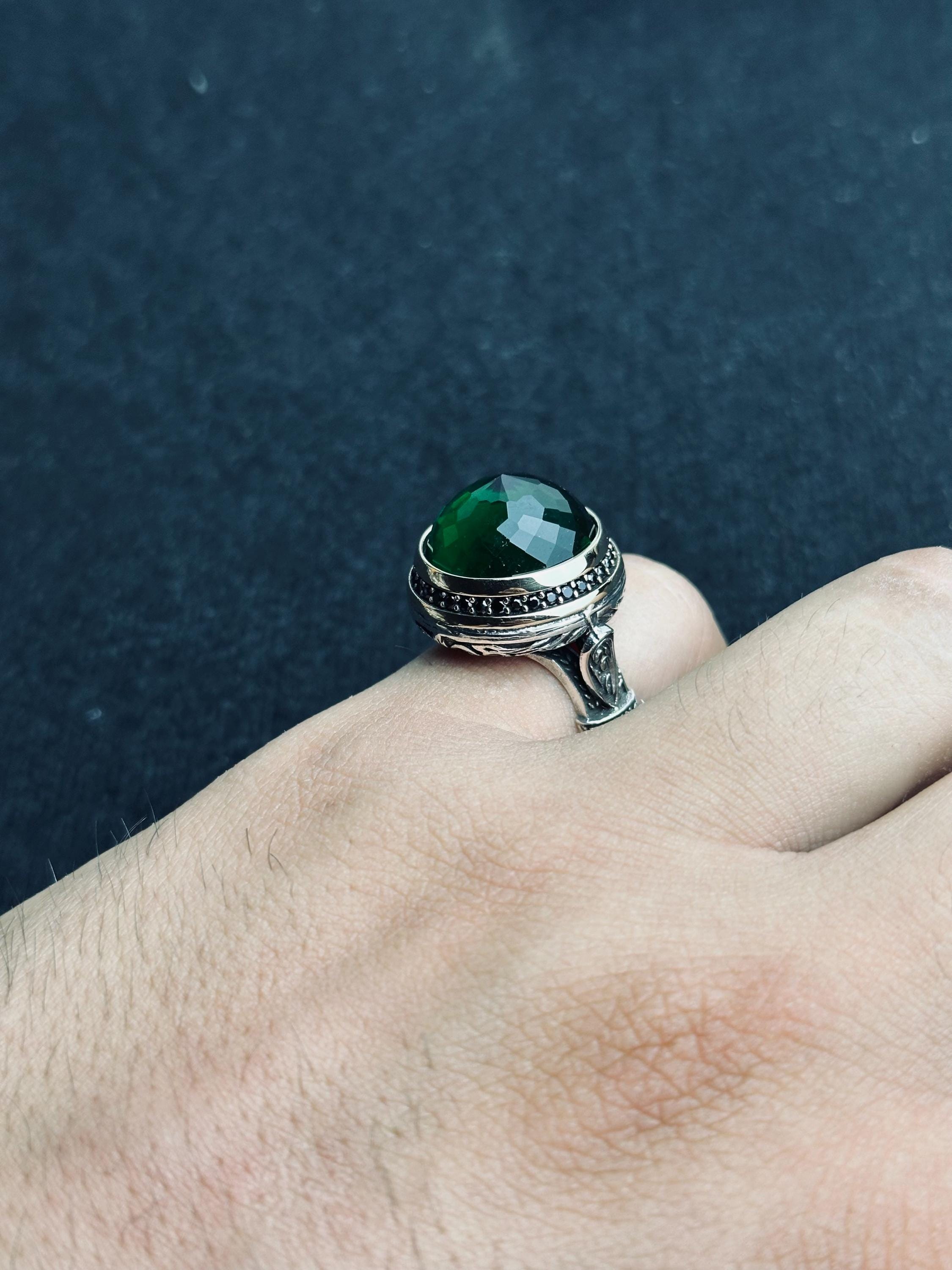 Emerald Ring: Men’s Sterling Silver Ottoman Style (Handmade)
