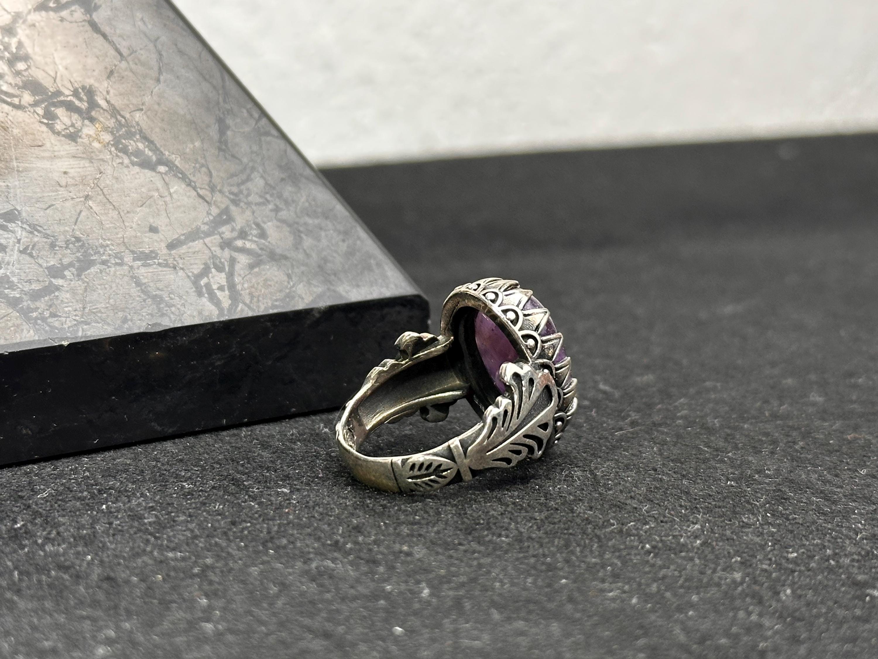 Hammered Amethyst Ring: Sterling Silver, Handmade for Men