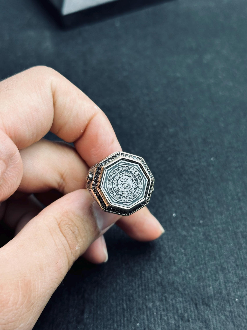 Octagon Dua Ring: Islamic Sterling Silver Jewelry (Handmade Calligraphy)