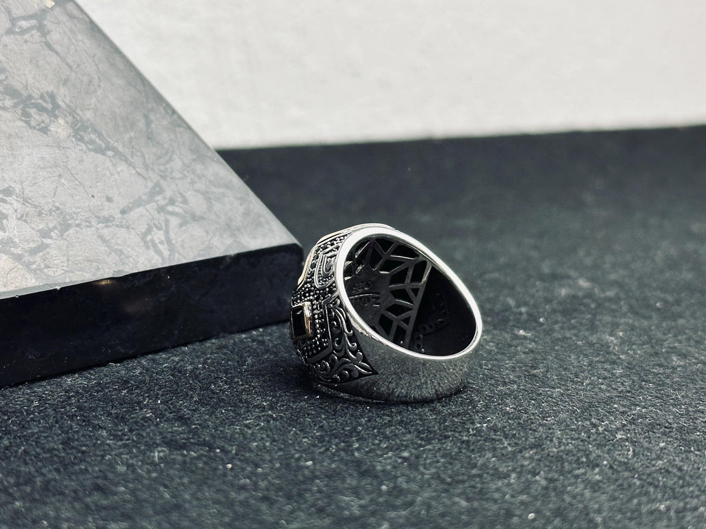 Men's Statement Ring: Tiger Eye Gemstone - Oxidized 925 Silver