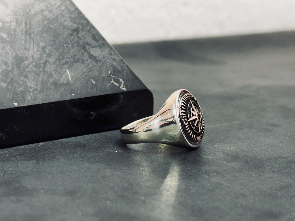 Compass Sterling Silver Ring - Handmade Adventure Jewelry