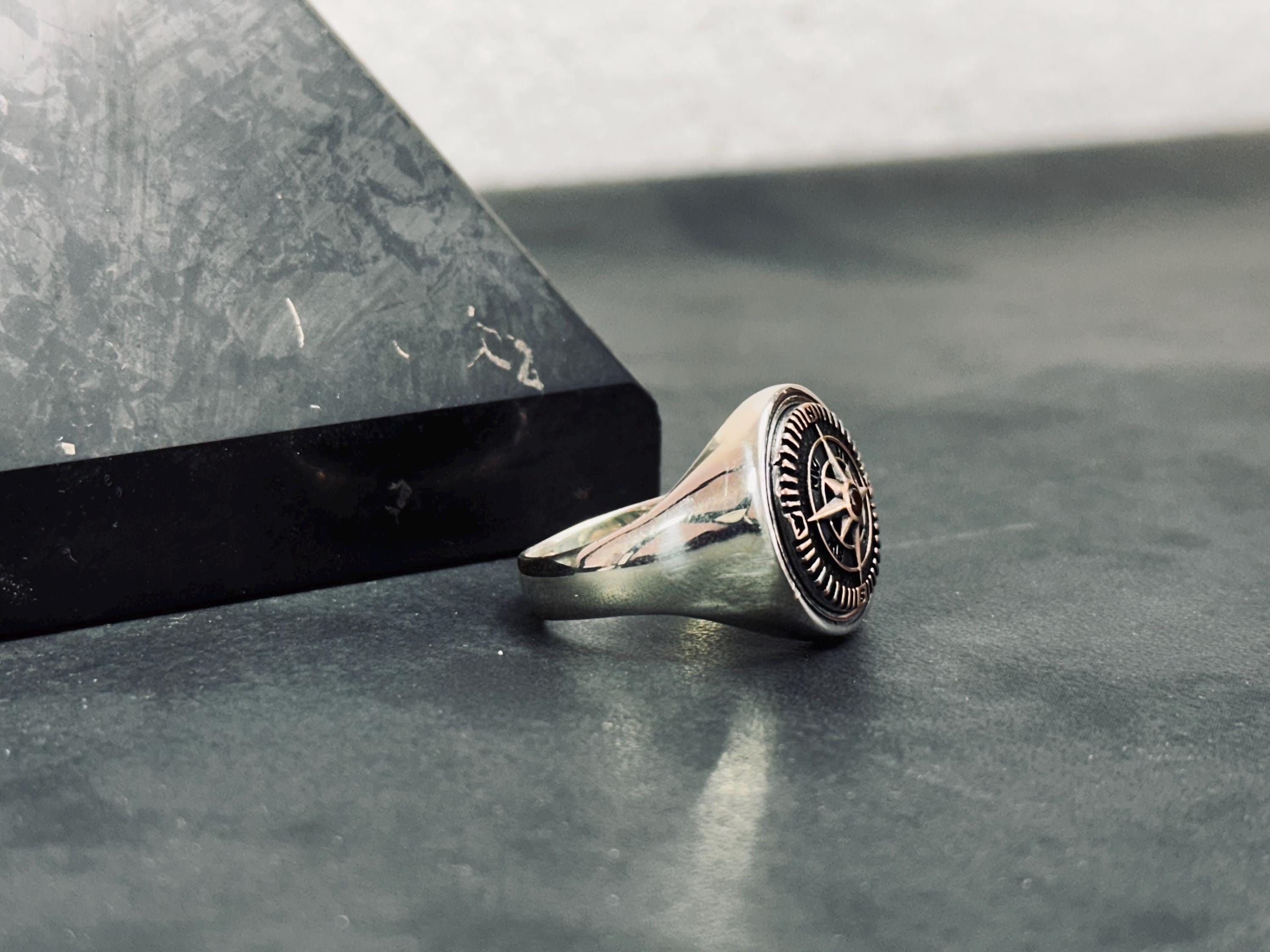 Compass Sterling Silver Ring - Handmade Adventure Jewelry
