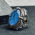Handmade Sterling Silver Men’s Ring with Large Blue Gemstone – Vintage Ottoman Style Statement Ring, Bold Warrior Ring, Gift for Him