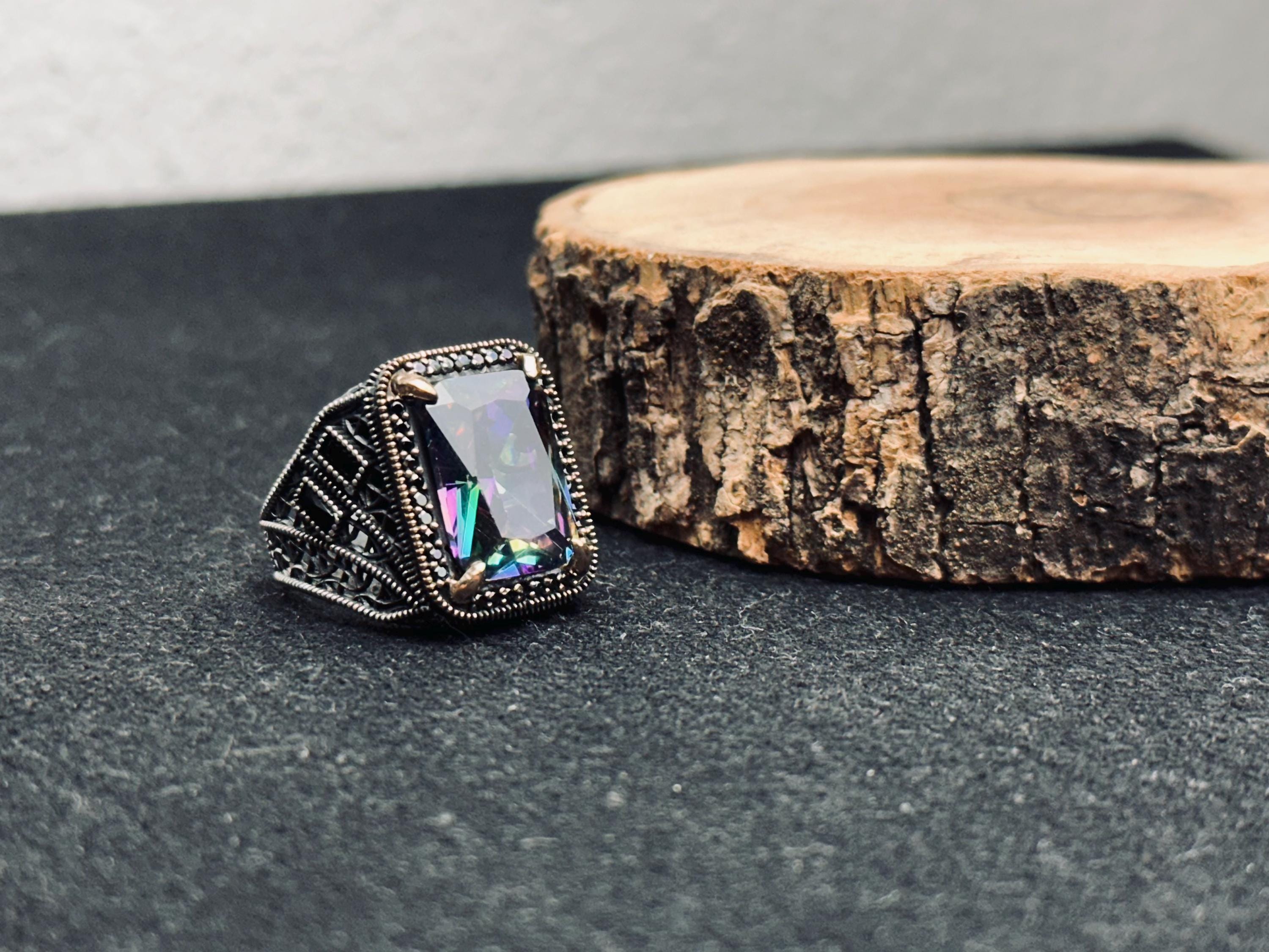 Men's Topaz Ring: Turkish Silver - Mystic Gemstone Statement