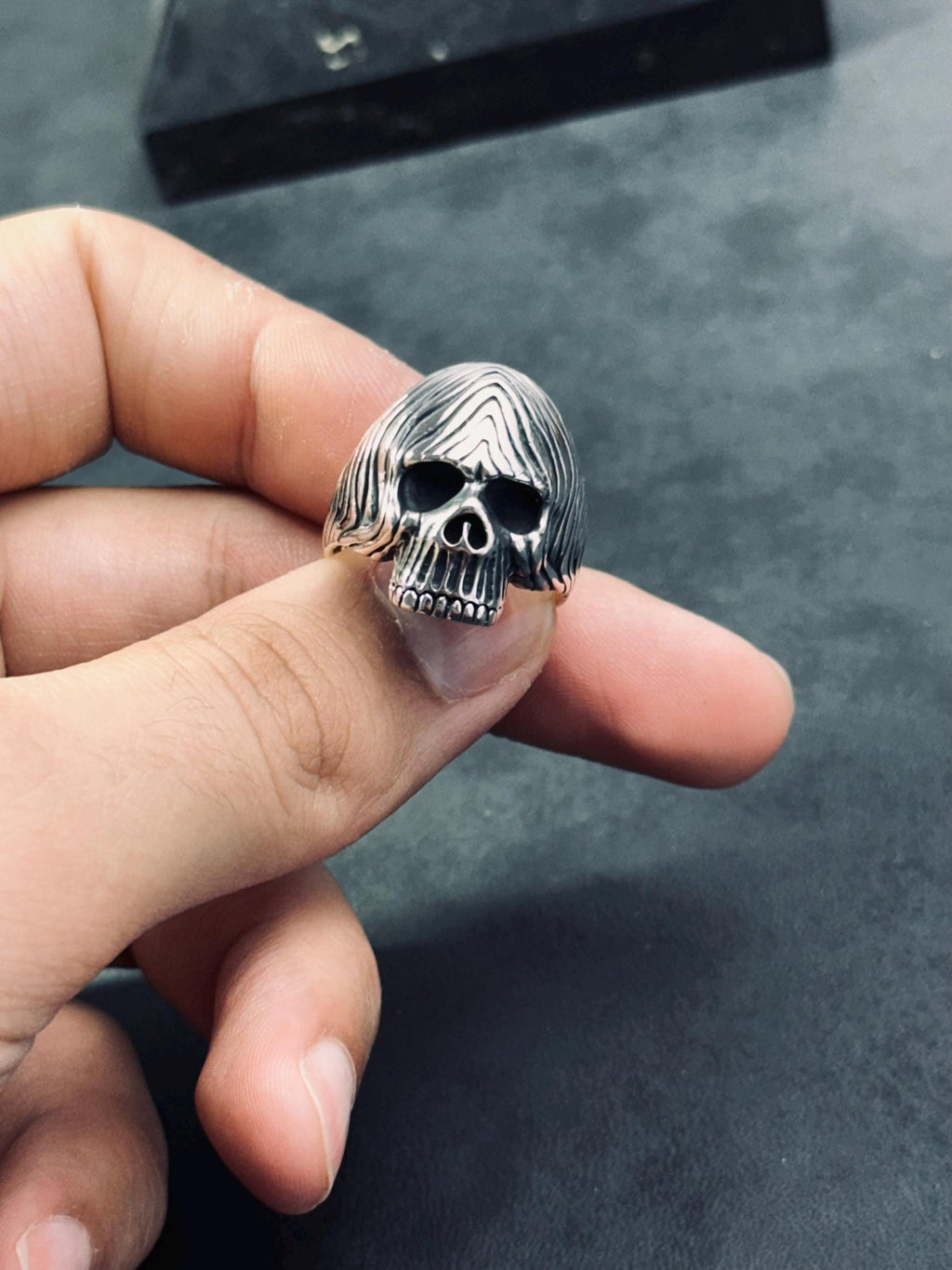Sterling Silver Skull Ring: Handmade Gothic Biker Jewelry