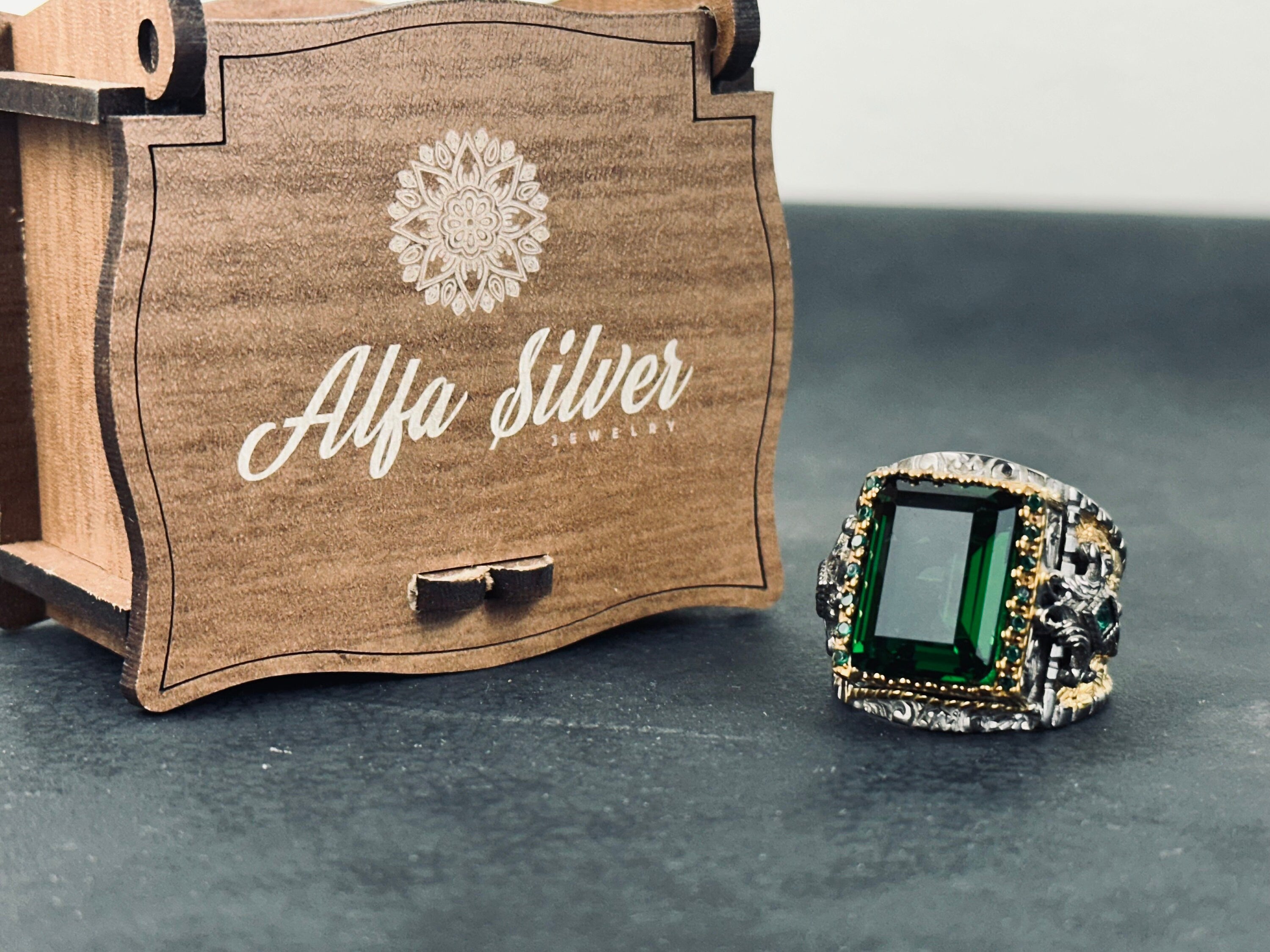 Green Zirconium Cross Ring - Sterling Silver Religious Jewelry