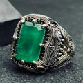 Bold Emerald Silver Ring: Turkish Vintage Design (Men's Size Large)