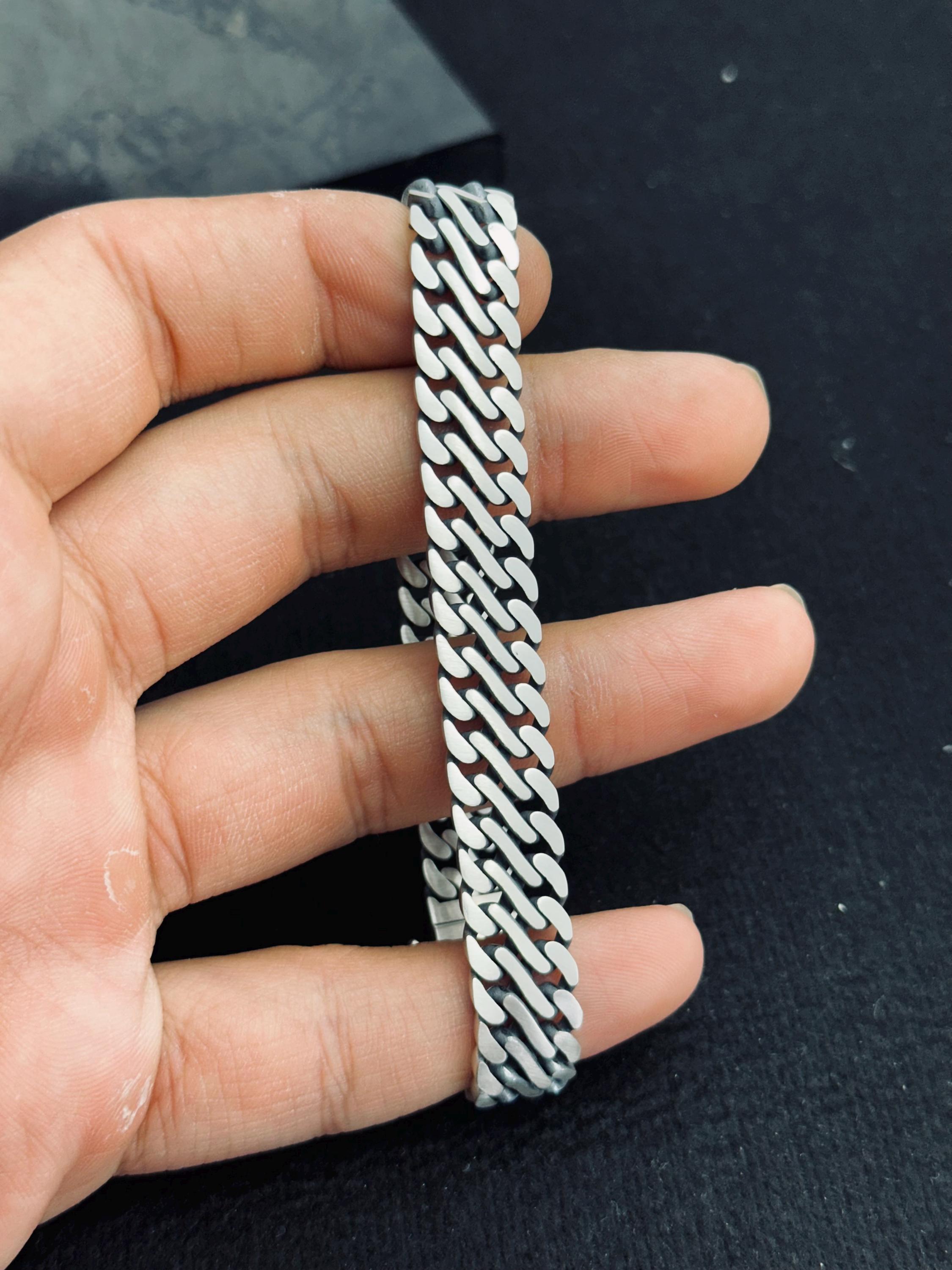 Turkish Sterling Silver Bracelet Braided Chain (Men's Handmade Jewelry)