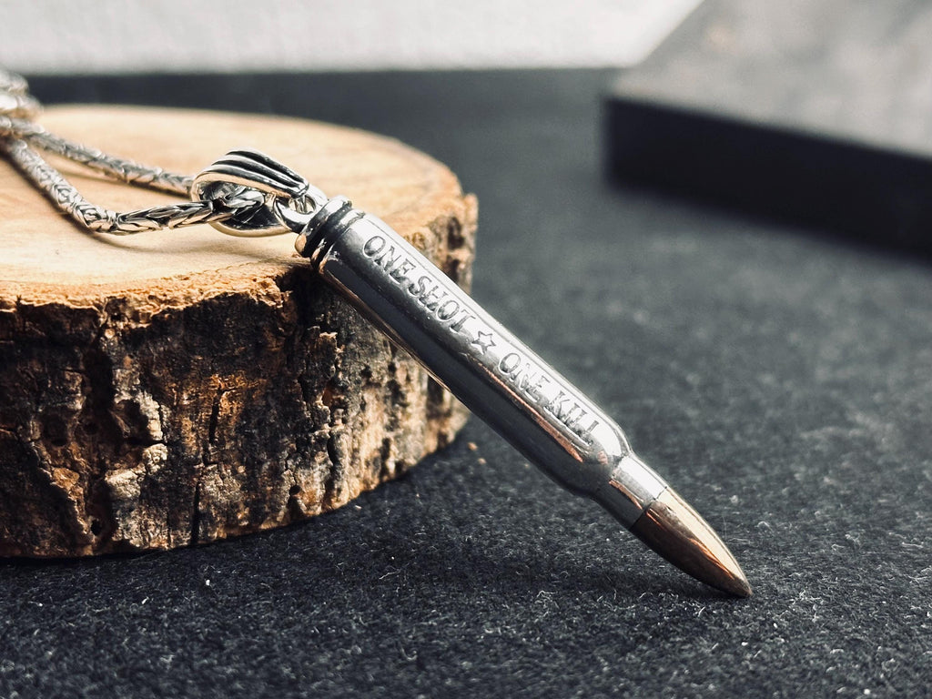 Silver Bullet Necklace Pendant Set - Stylish Handmade Jewelry