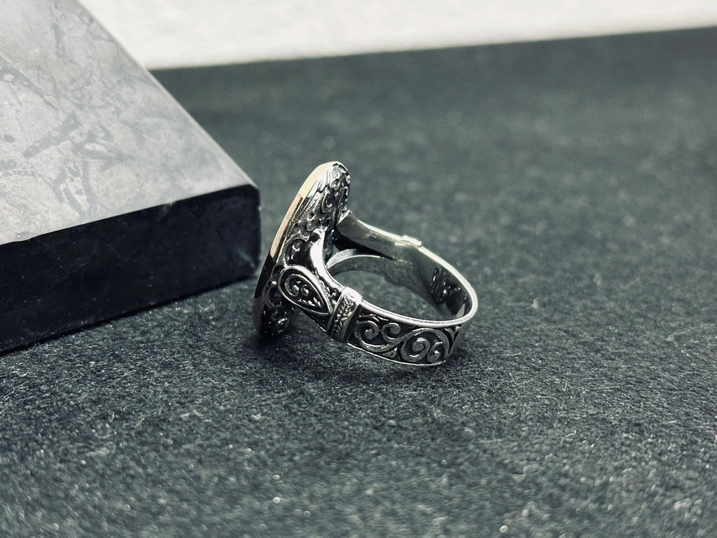 Arabic Calligraphy Sword Ring: Handmade Sterling Silver Men's Jewelry