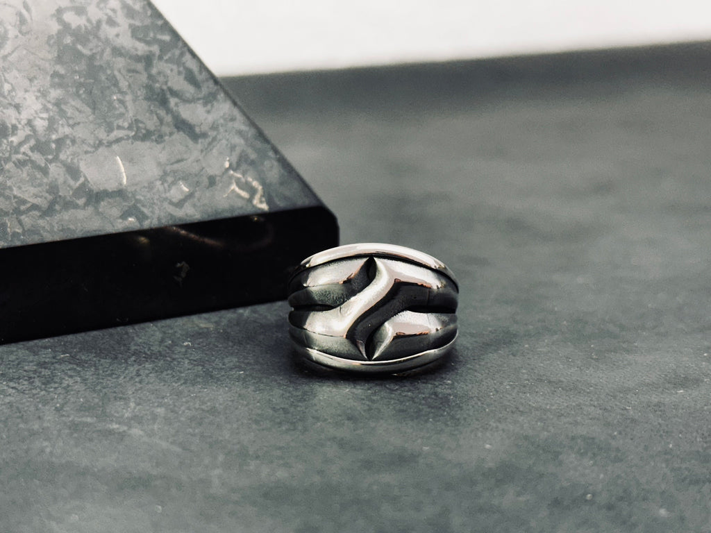 Sterling Silver Ring: Tree Bark Design - Handmade Men's Band