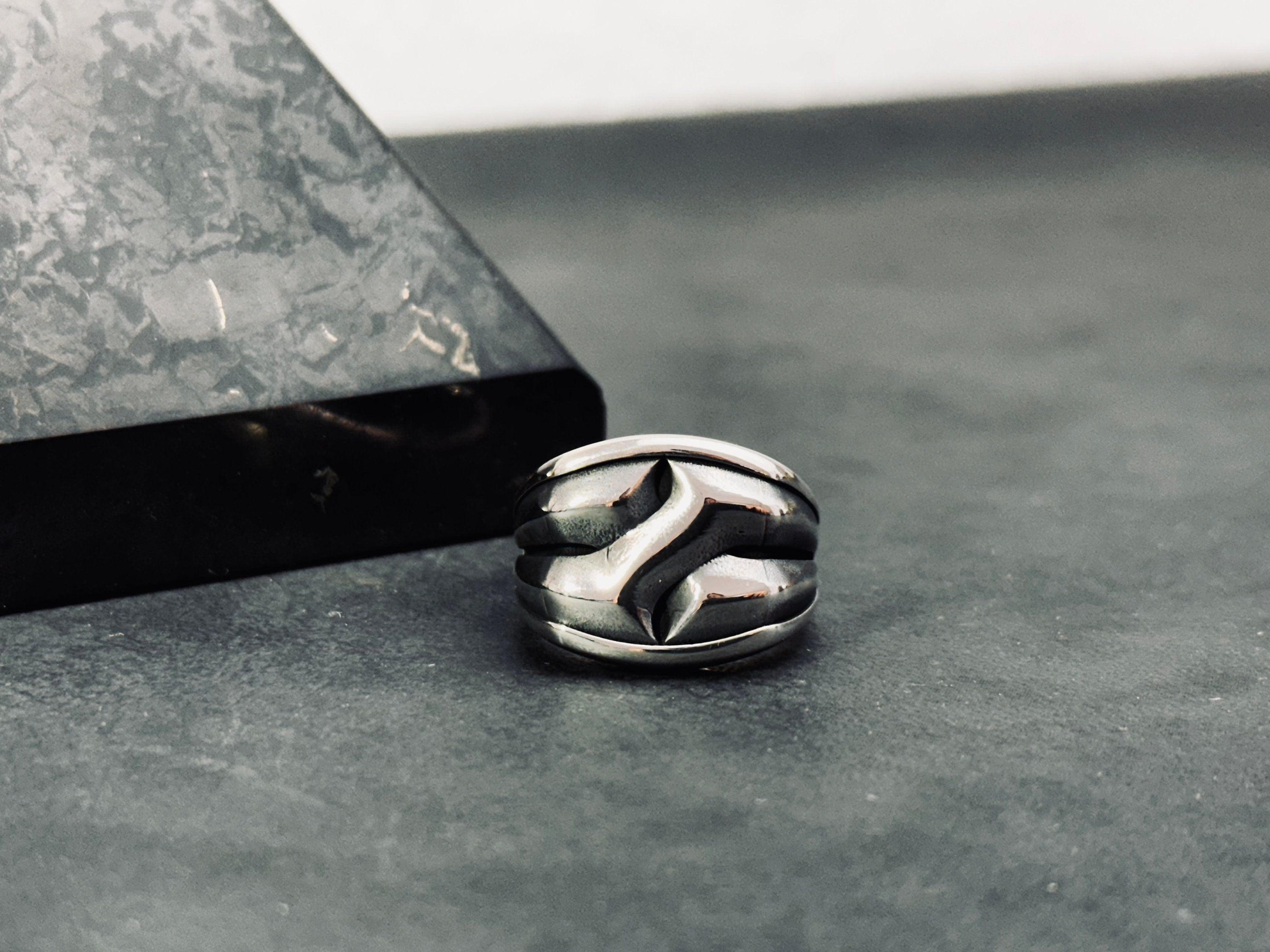 Sterling Silver Ring: Tree Bark Design - Handmade Men's Band