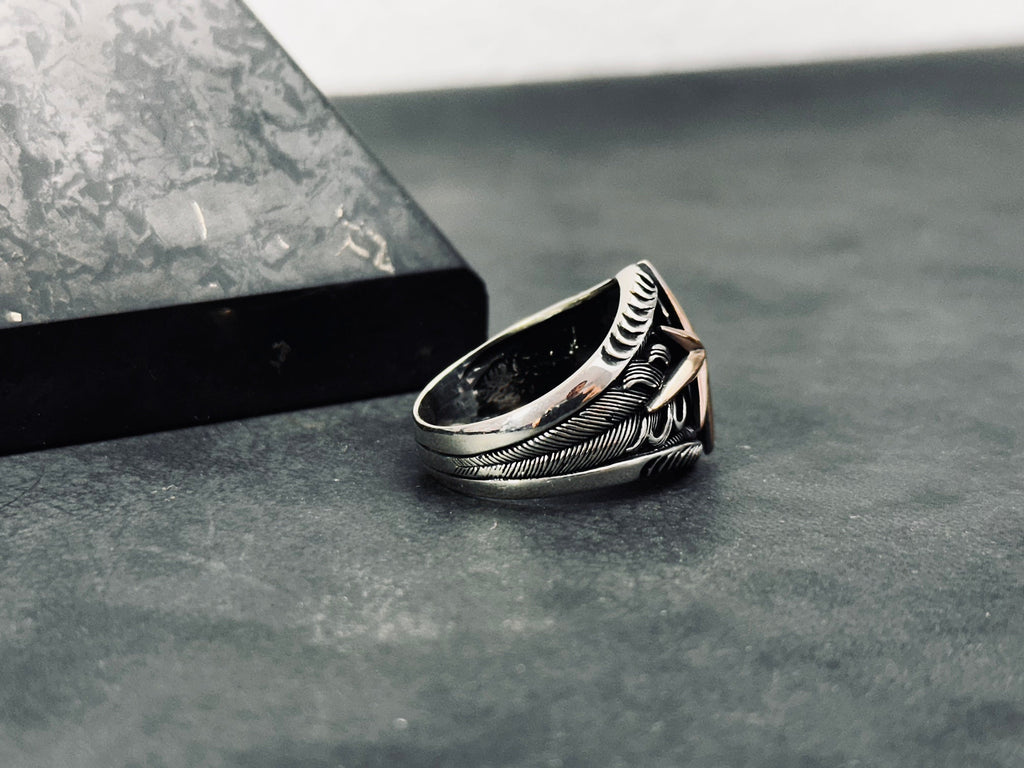 Sterling Silver Compass Ring, North Star Engraved (Handmade, 925)