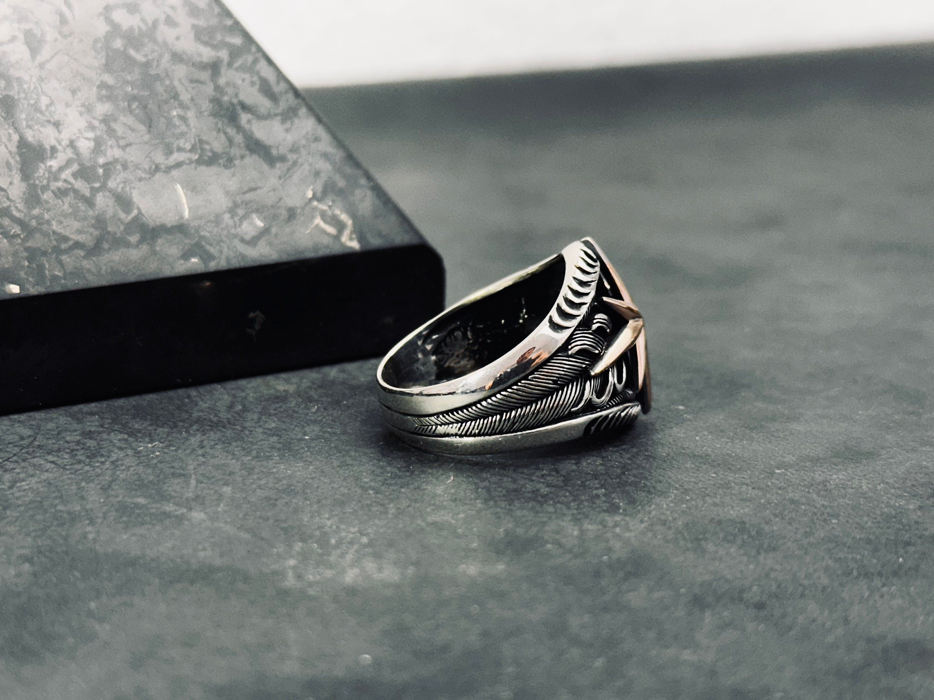 Sterling Silver Compass Ring, North Star Engraved (Handmade, 925)