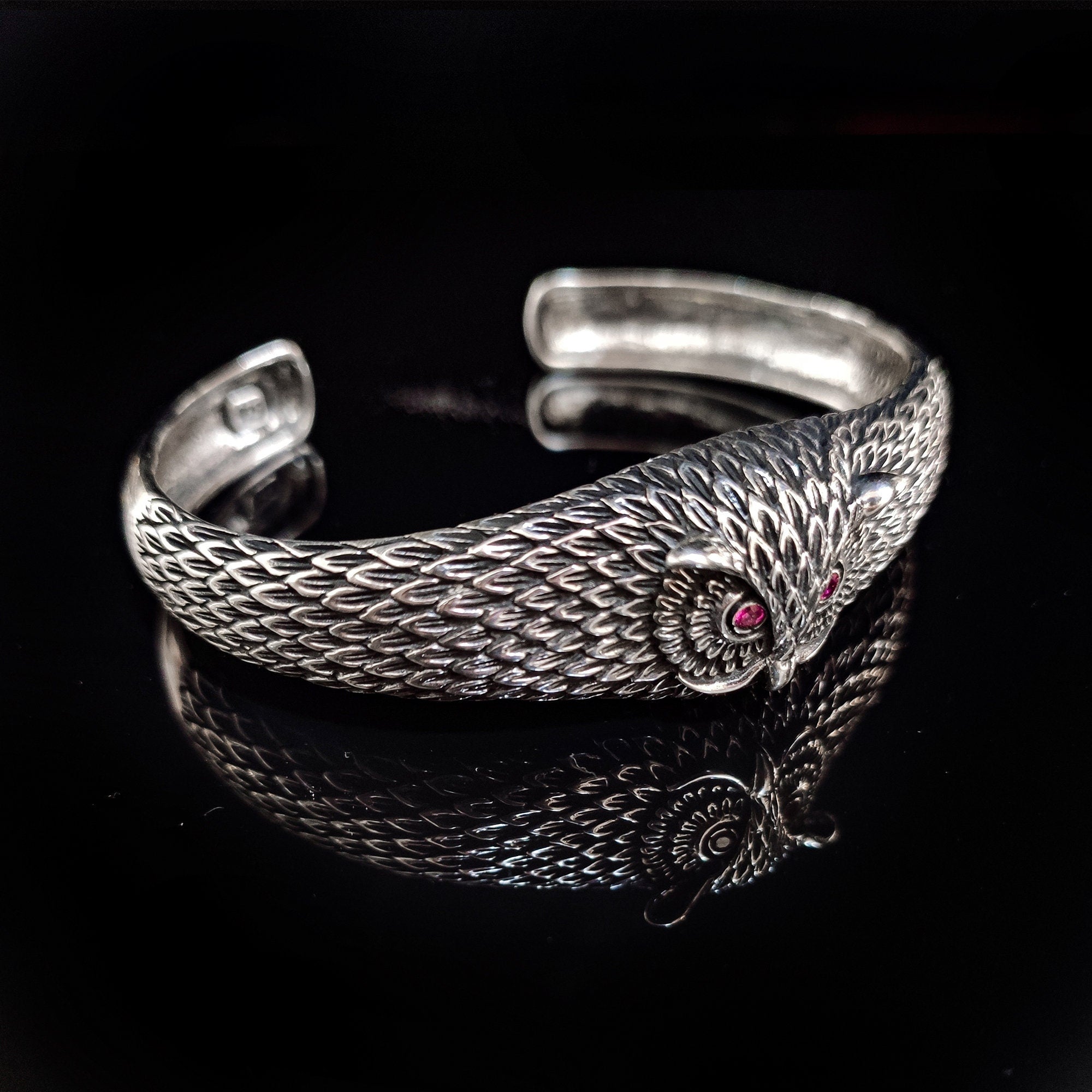 Sterling Silver Owl Cuff Bracelet (Handmade, Adjustable Size)