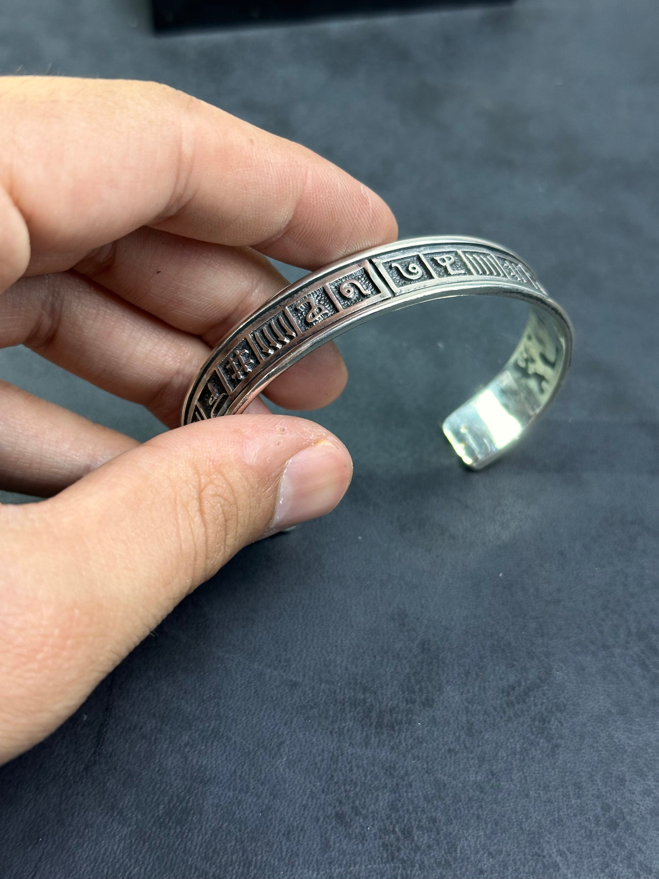 Sterling Silver Bracelet: Nordic Runic Design - Handmade for Men