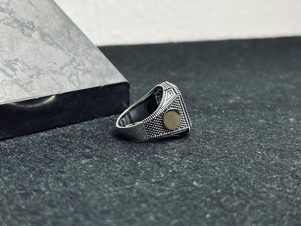 Black Onyx Signet Ring - Oxidized Sterling Silver Men's Pinky