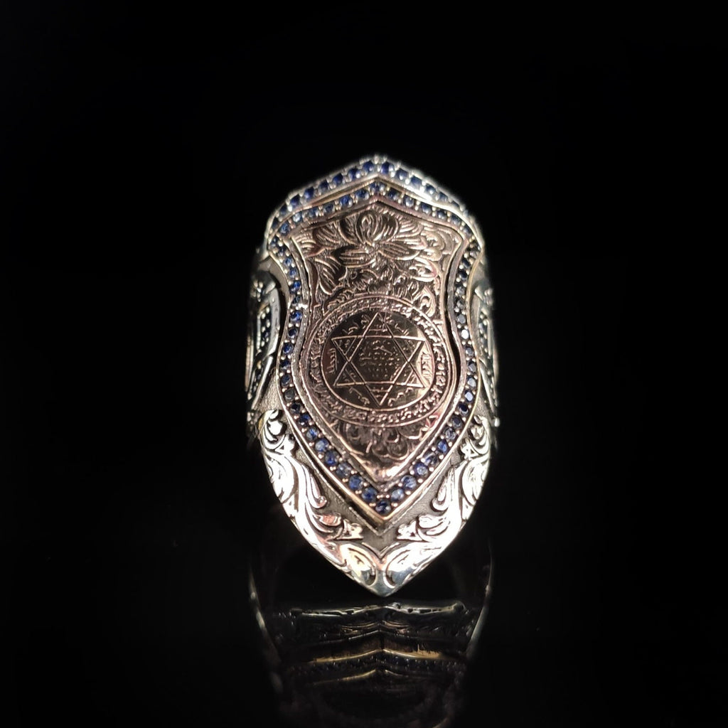 Silver Seal of Solomon Ring, Zihgir Style (Handmade, 925 Sterling)