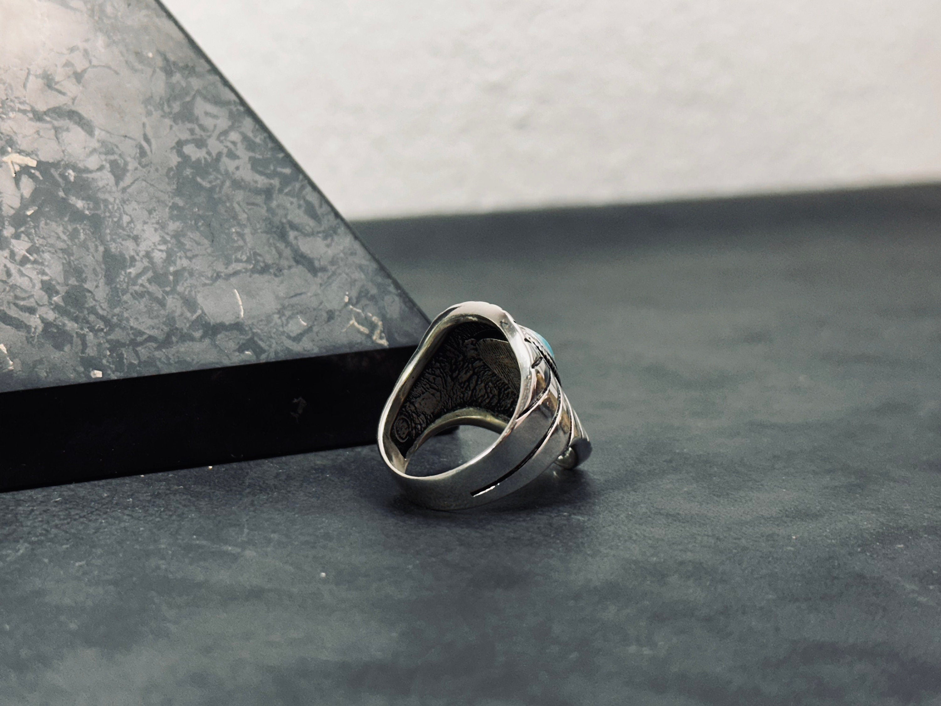 Turquoise Sterling Silver Ring: Geometric Men's Gemstone Jewelry