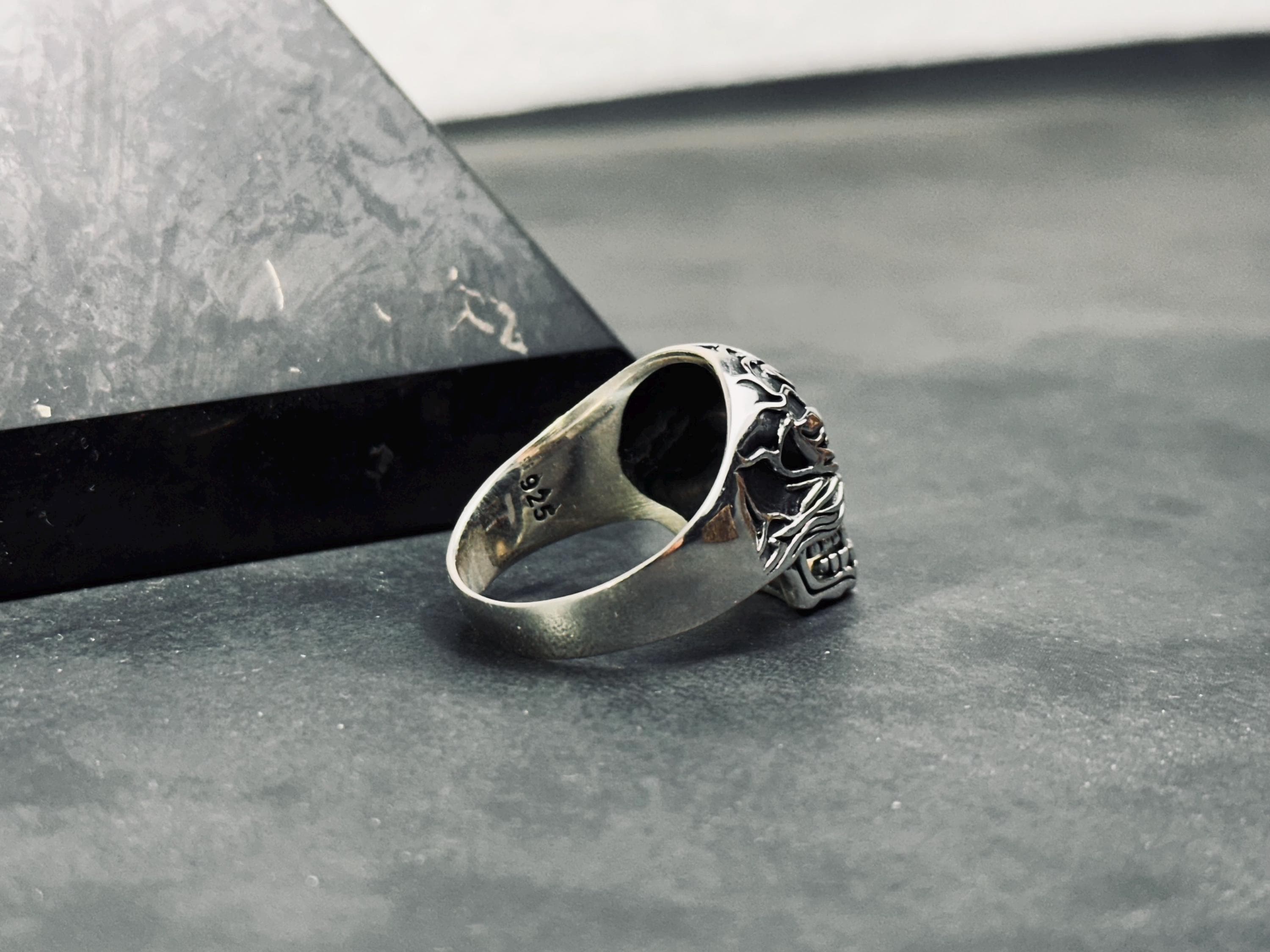 Skull Ring: Sterling Silver Biker Goth - Handmade Design