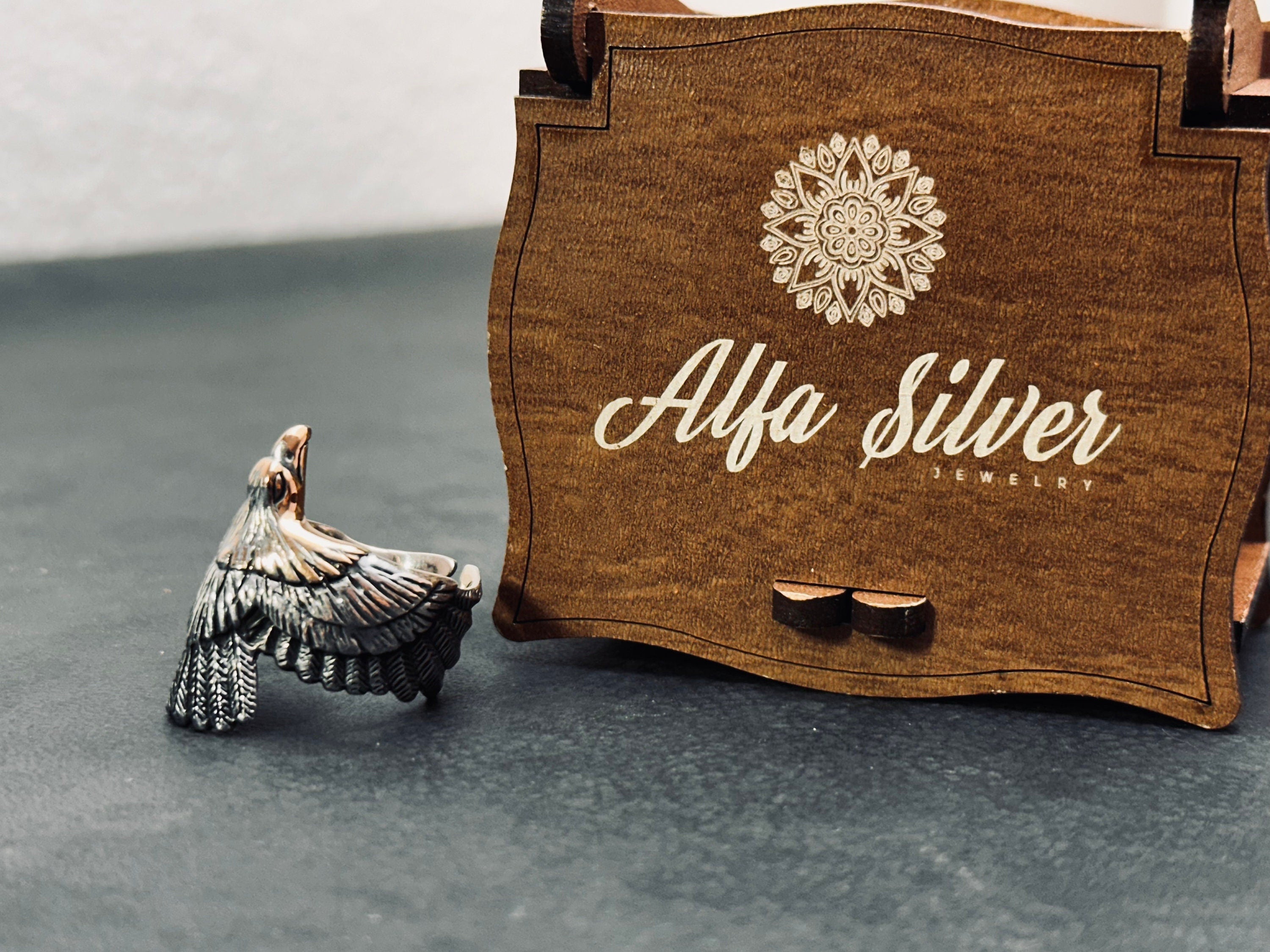 Eagle Silver Ring: Oxidized Sterling, Handmade Minimalist Style