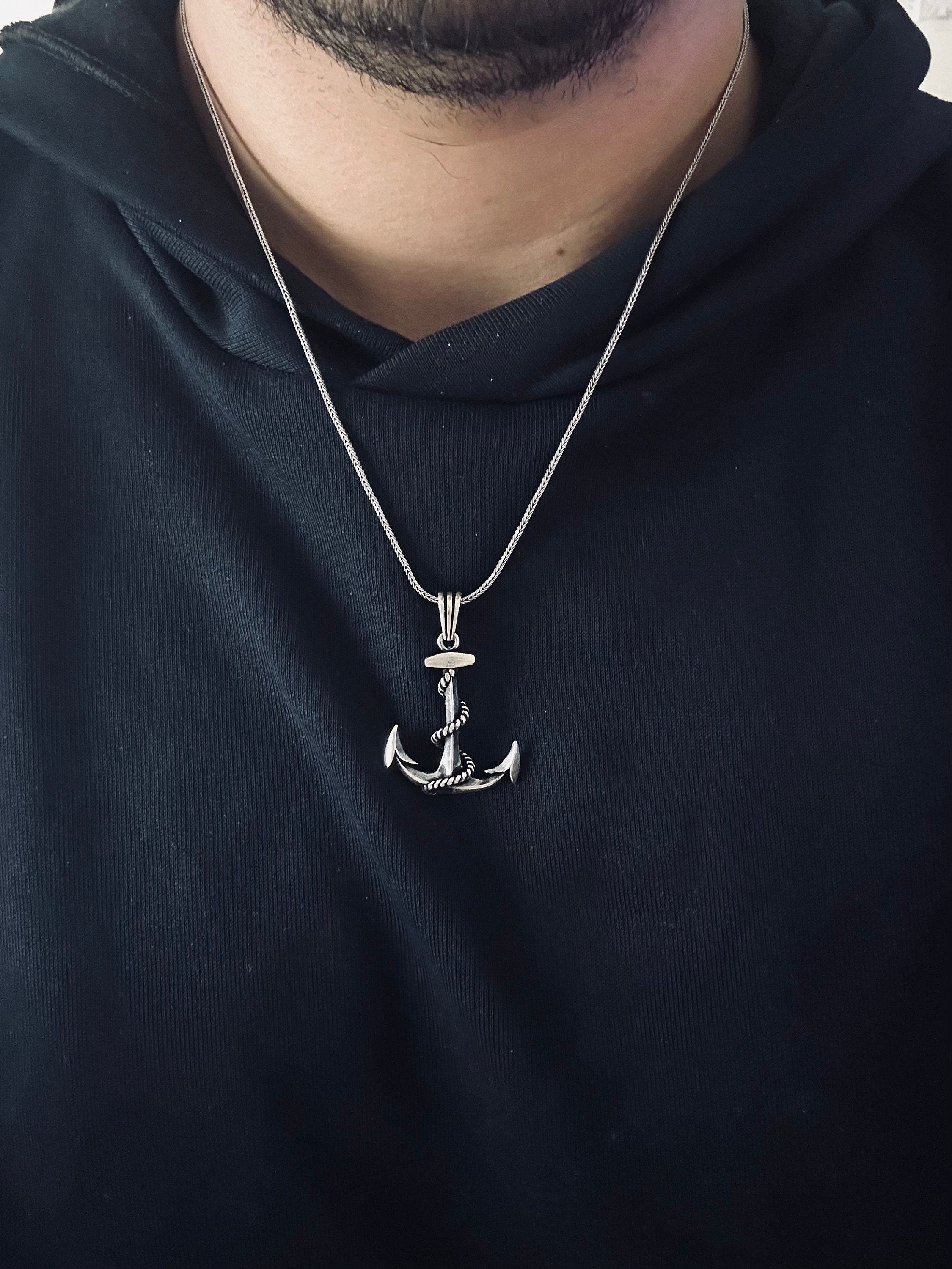 Anchor Pendant Necklace: Silver Nautical Jewelry (Chain Length Options)