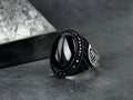 Handmade Silver Onyx Ring - Solid Sterling with Zircon Accent