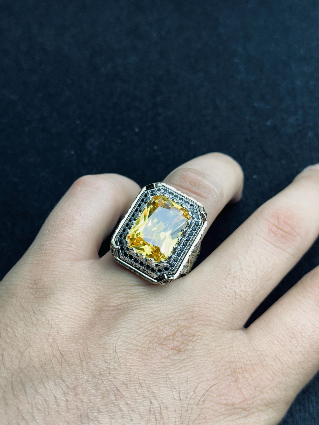 Square Citrine Men’s Ring - Handmade Sterling Silver Bold Gem