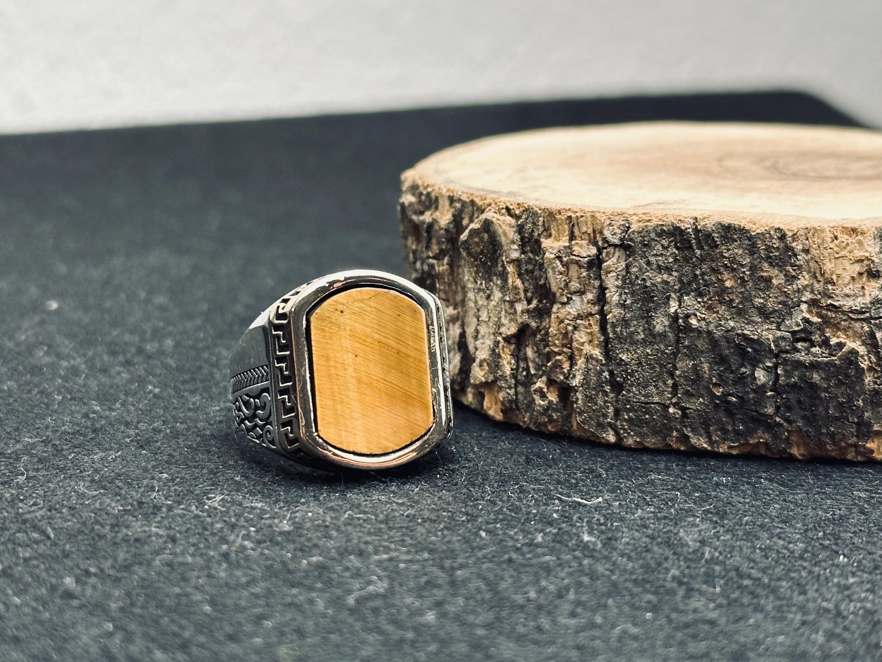 Men's Sterling Silver Ring: Turkish Tiger's Eye - Square Gemstone