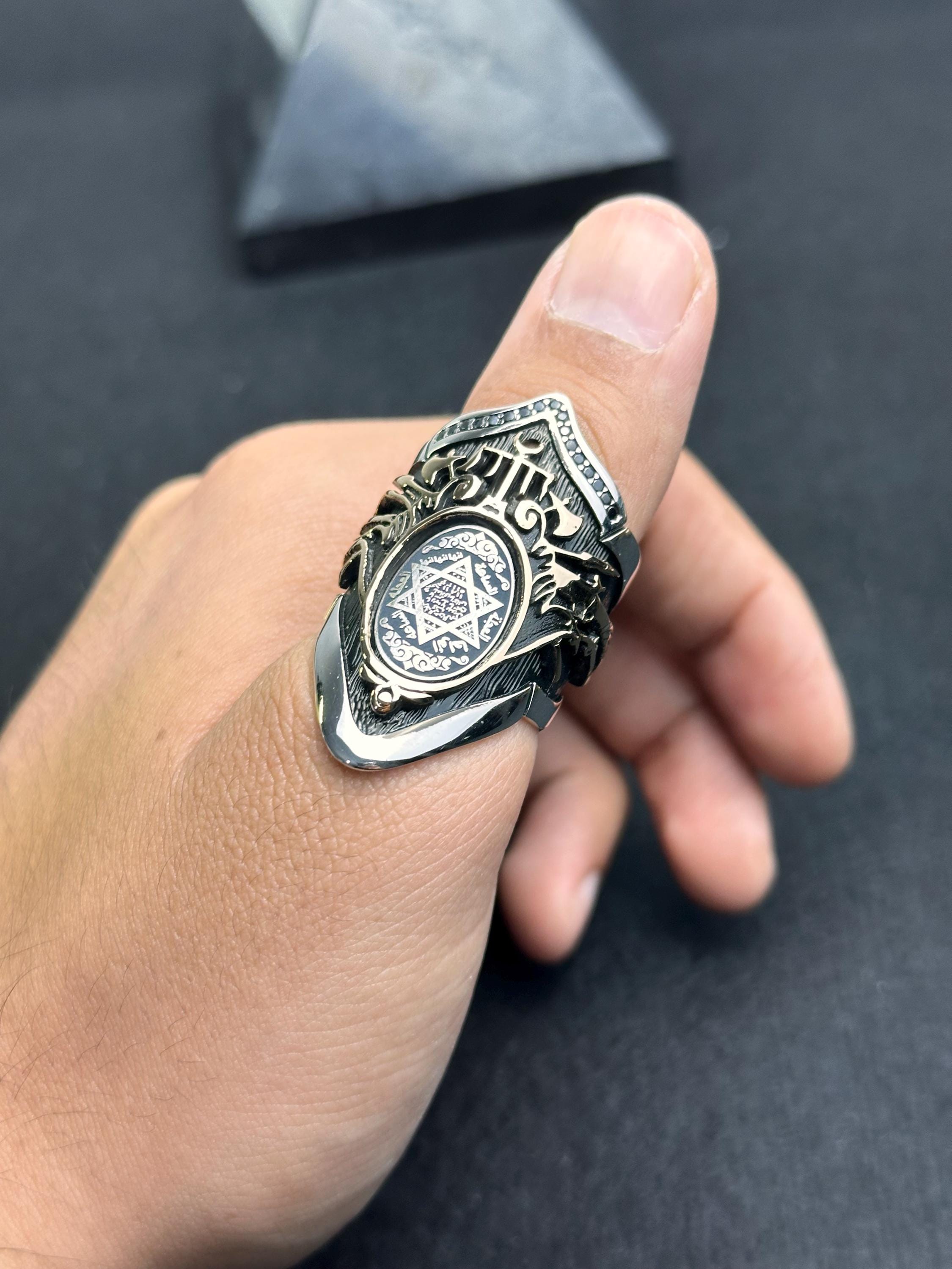 Seal of Solomon Ring: Handmade 925 Sterling Silver Thumb Band