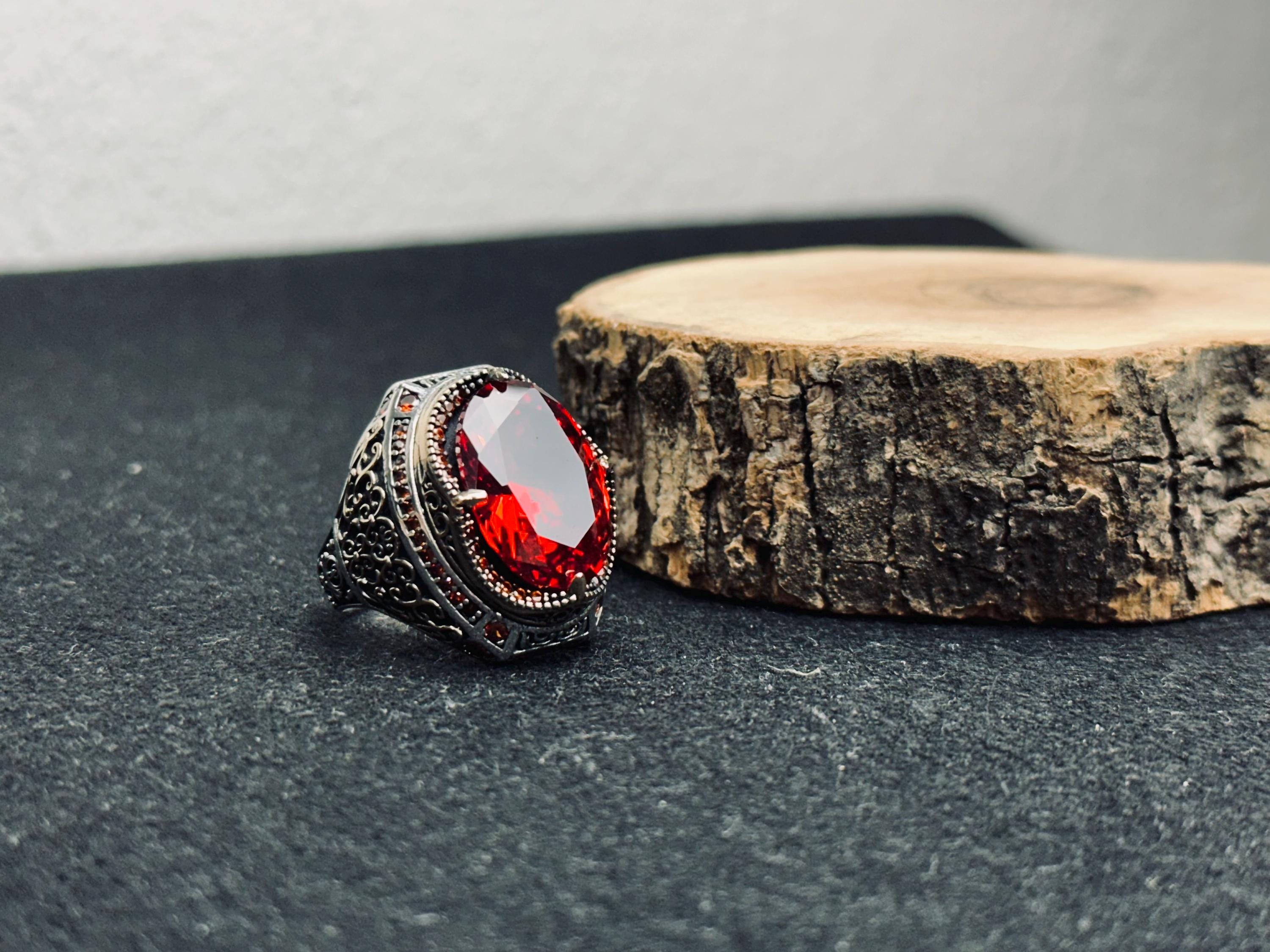 Vintage Ruby Ring: Handmade Ottoman Style in Sterling Silver