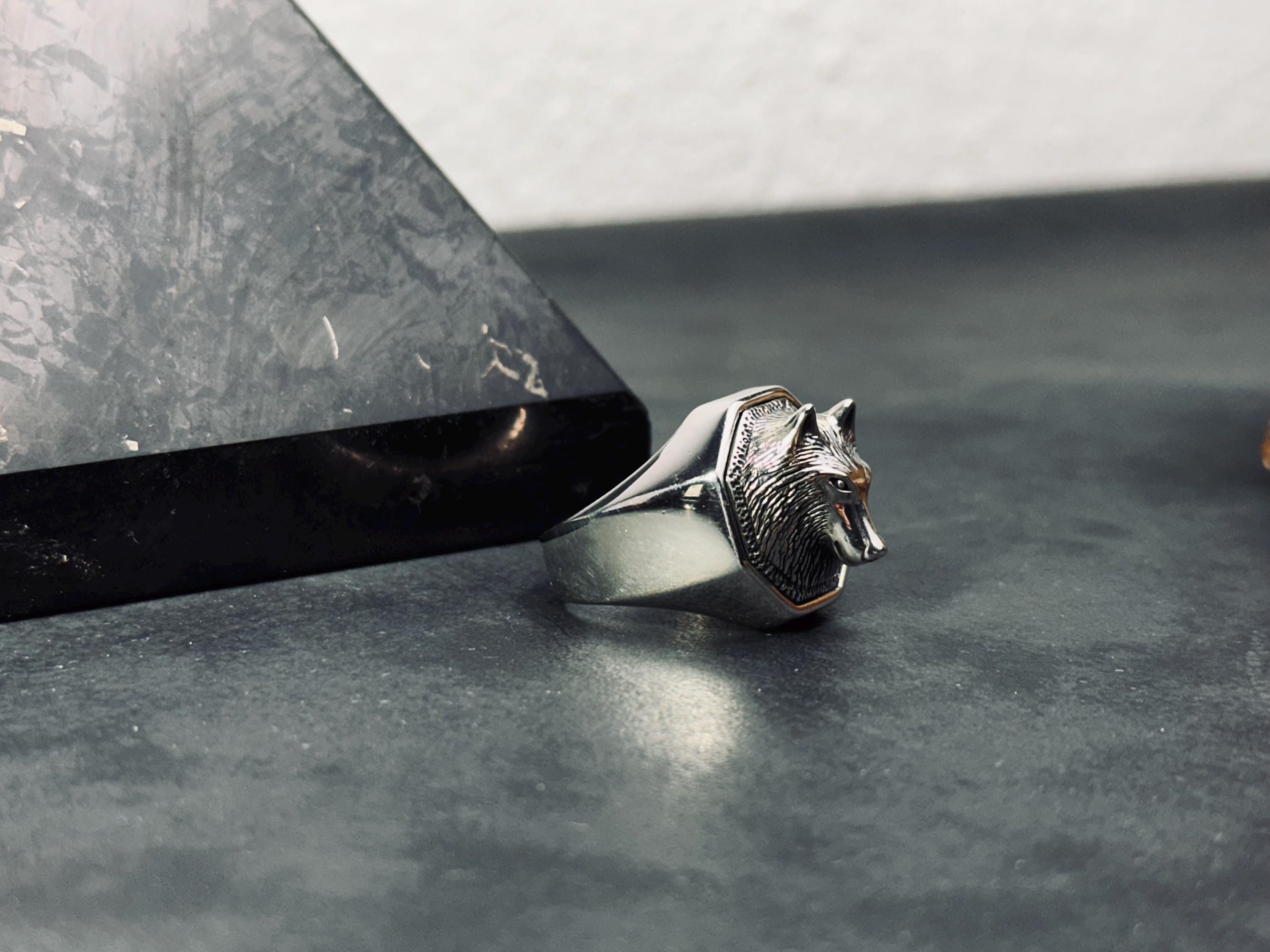 Wolf Statement Ring: Sterling Silver Handmade (Men's Sizes)