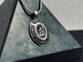 Islamic Silver Necklace, Oval Arabic Ayat Pendant (Handmade Sterling)