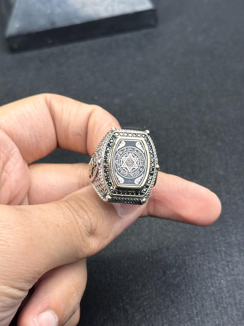 Solomon Seal Ring: Engraved Sterling Silver, Bold Men's Band