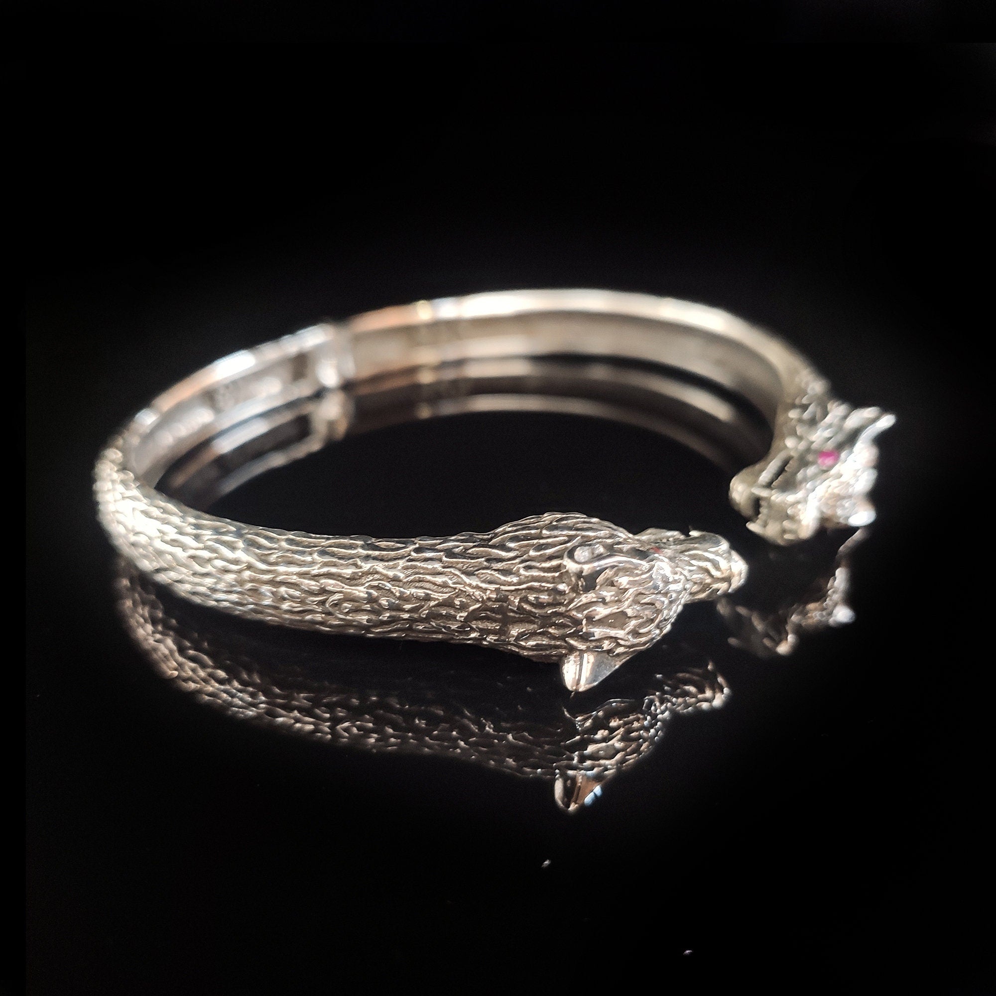 Wolf Head Bracelet: Sterling Silver Men's Jewelry (Handmade Cuff)