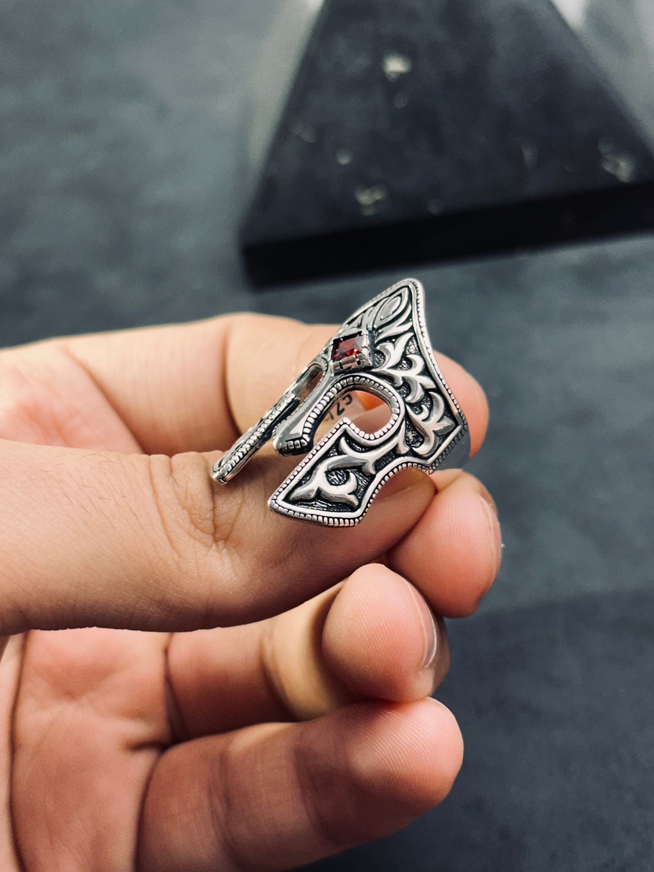 Helm Ring: Sterling Silver with Zircon - Handmade Warrior Design