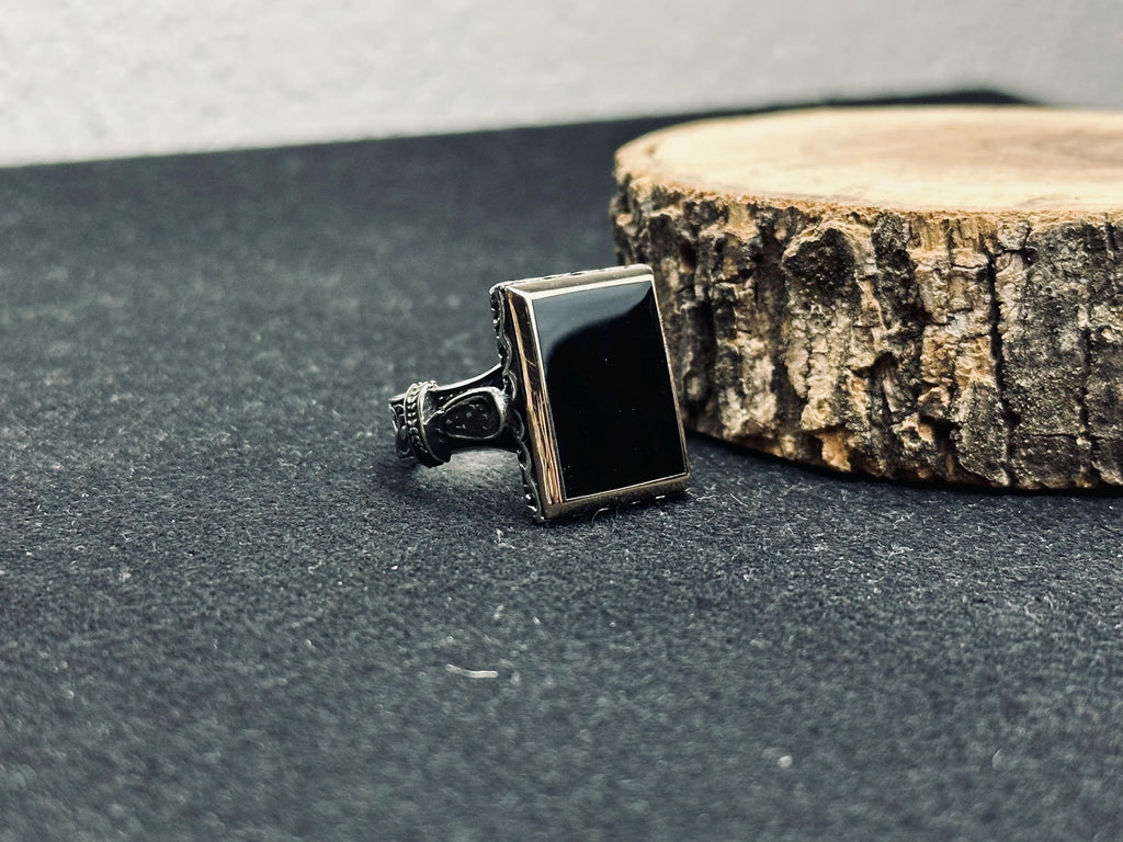 Turkish Sterling Silver Ring, Black Onyx Stone (Unisex Statement)