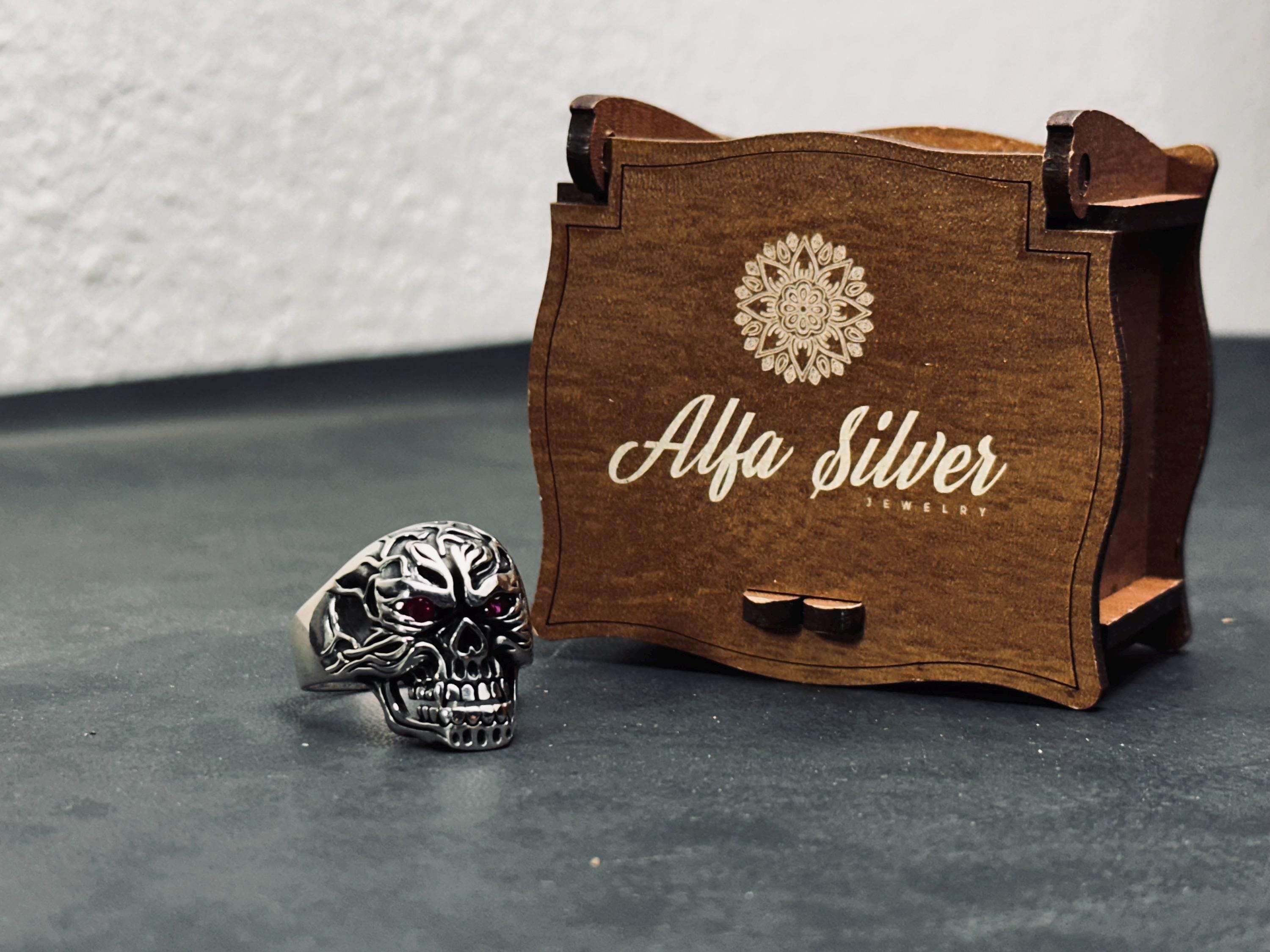 Skull Ring: Sterling Silver Biker Goth - Handmade Design