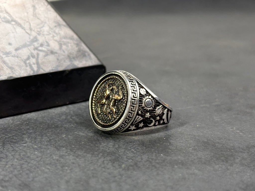 Sterling Silver Gemini Ring - Dainty Astrology Signet Band