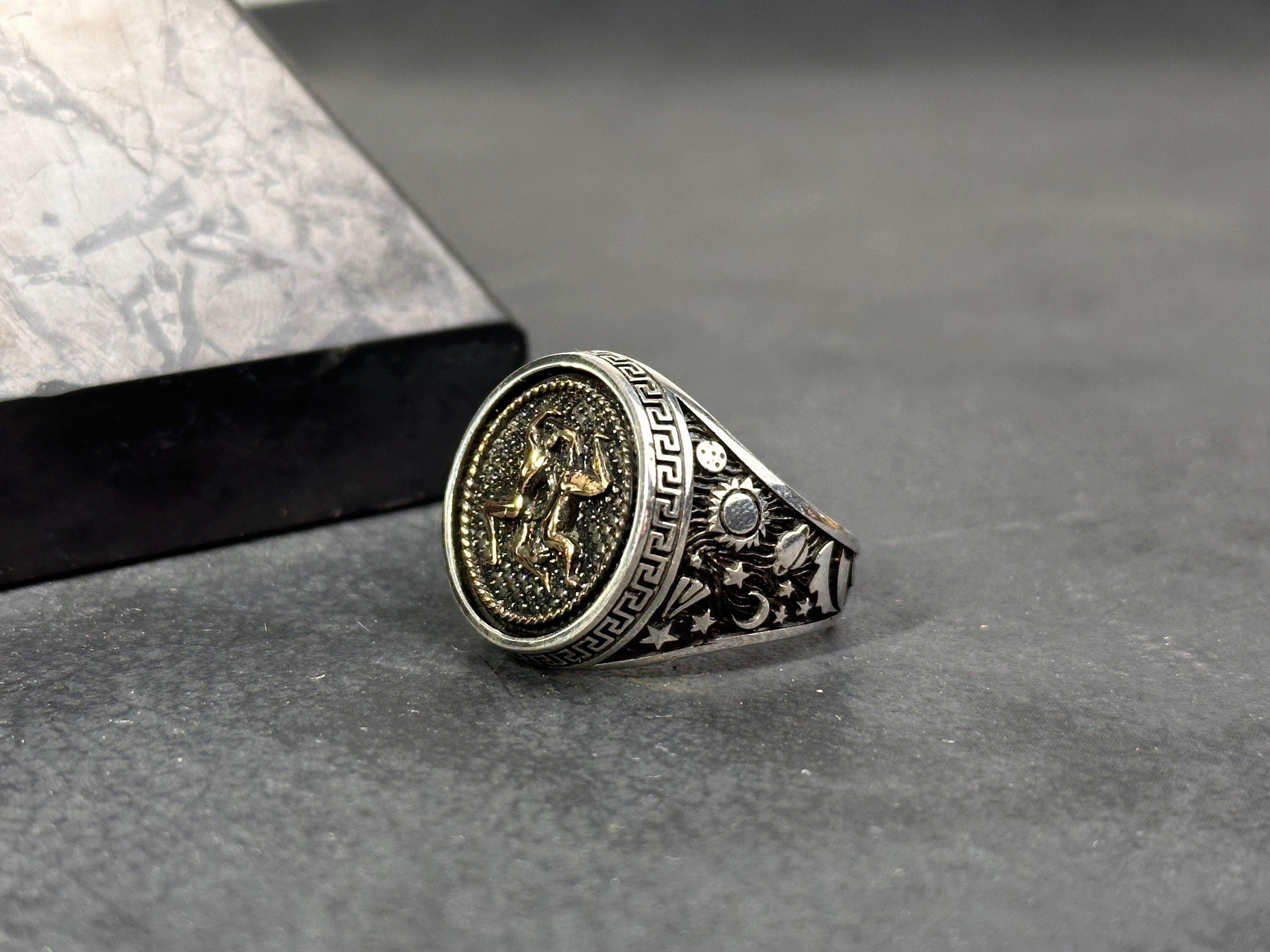 Sterling Silver Gemini Ring - Dainty Astrology Signet Band