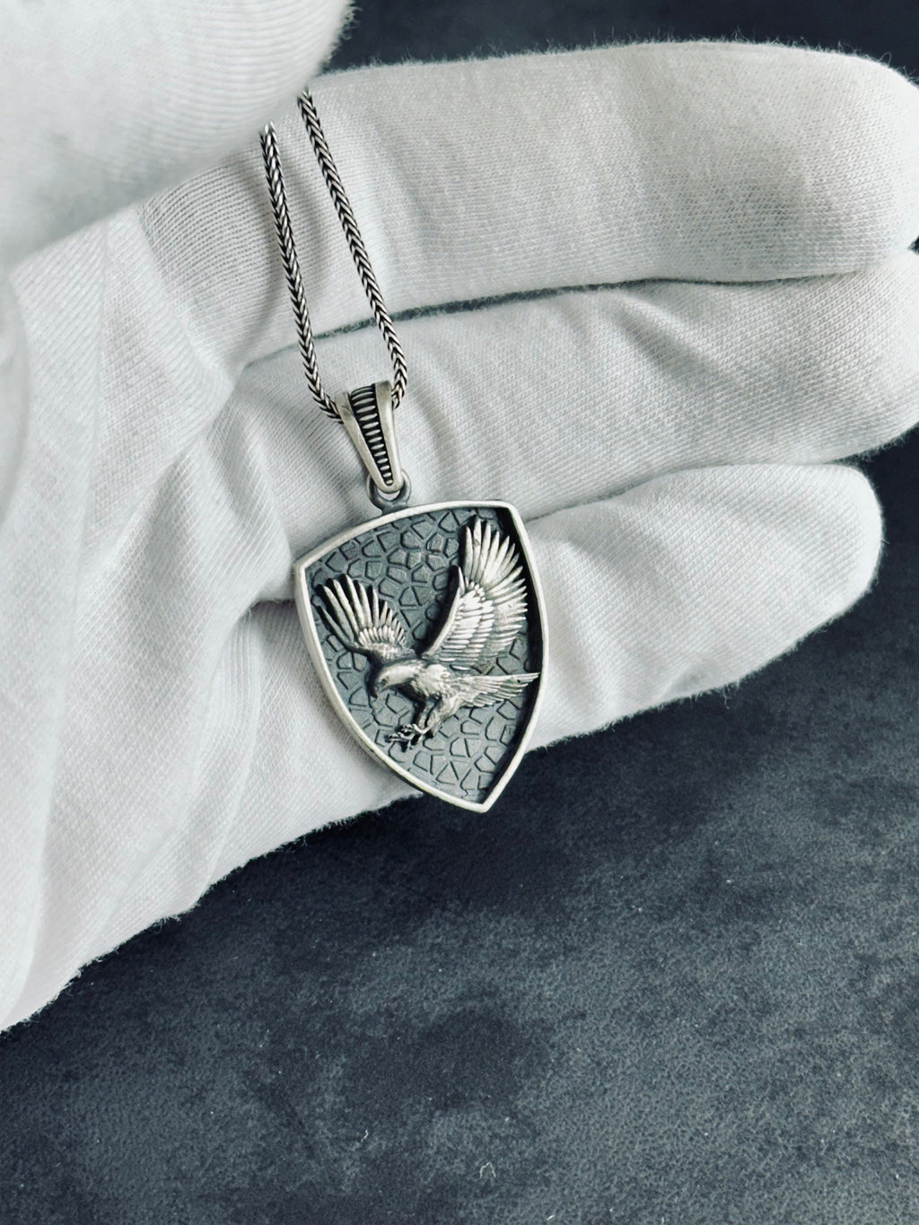 Eagle Shield Necklace: Silver Pendant - Patriotic Jewelry