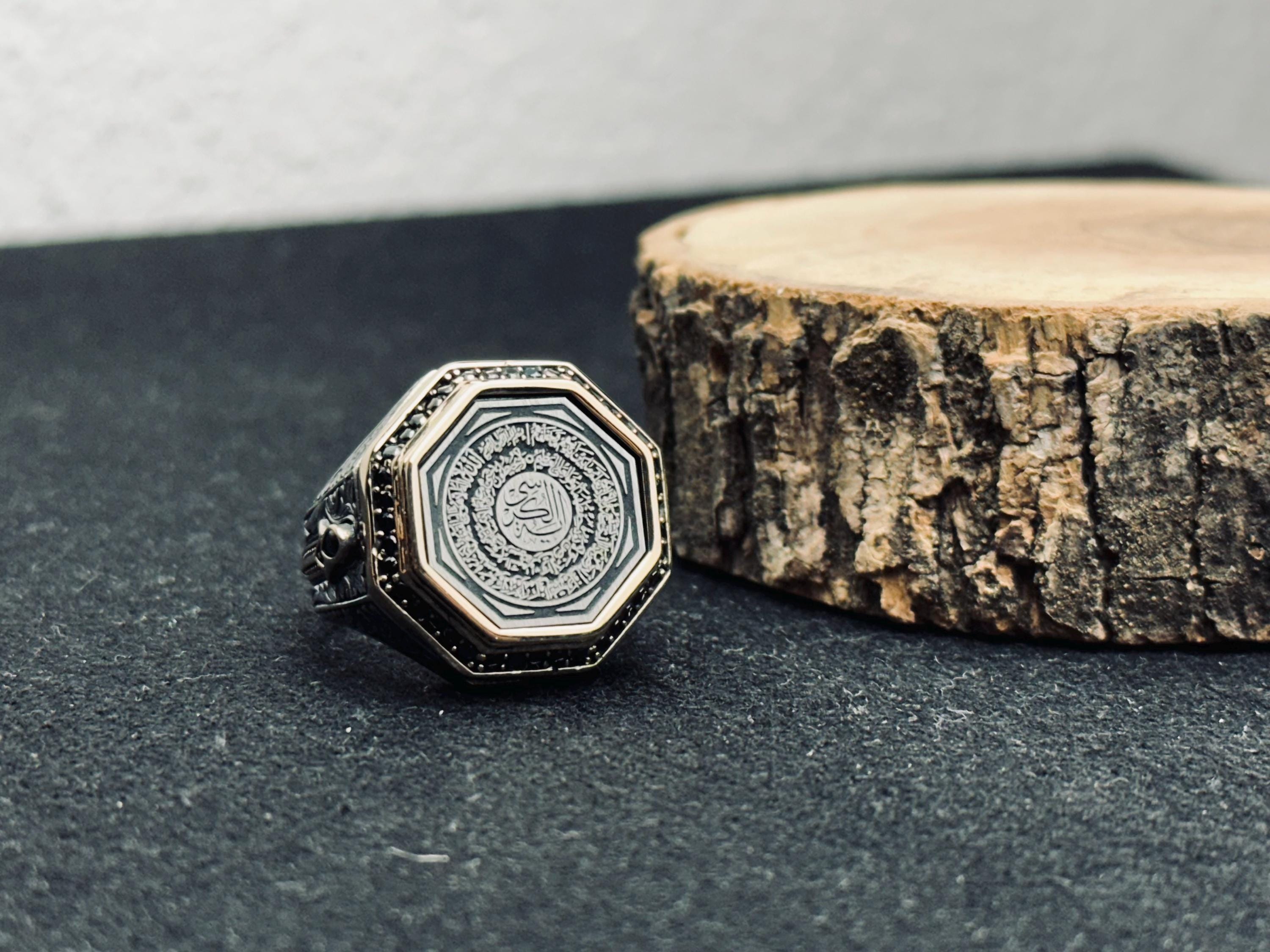 Octagon Dua Ring: Islamic Sterling Silver Jewelry (Handmade Calligraphy)