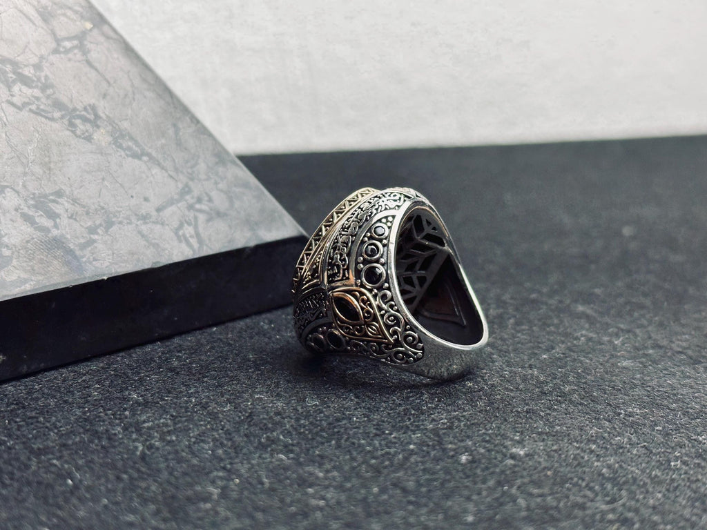 Men's Sterling Silver Ring: Arabic Engraving - Handmade Faith Design