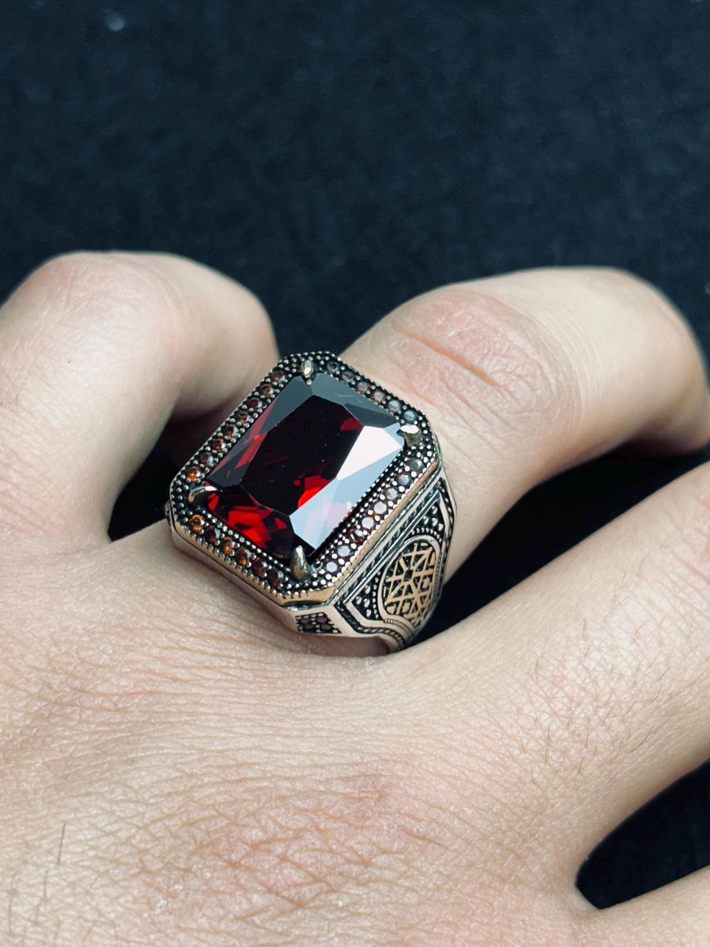 Ruby Signet Ring for Men: Handmade Sterling Silver, Bold Red Gem