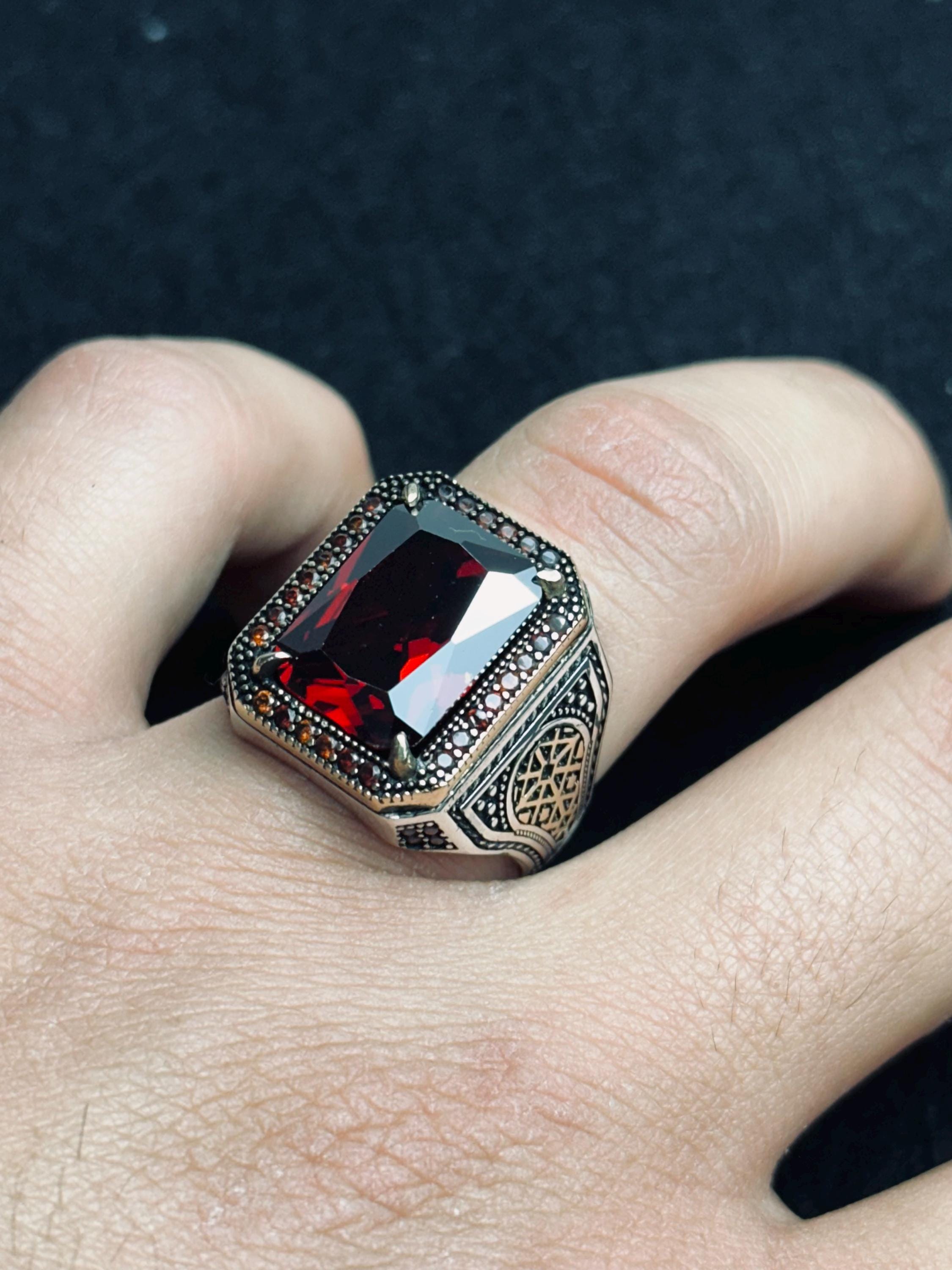 Ruby Signet Ring for Men: Handmade Sterling Silver, Bold Red Gem
