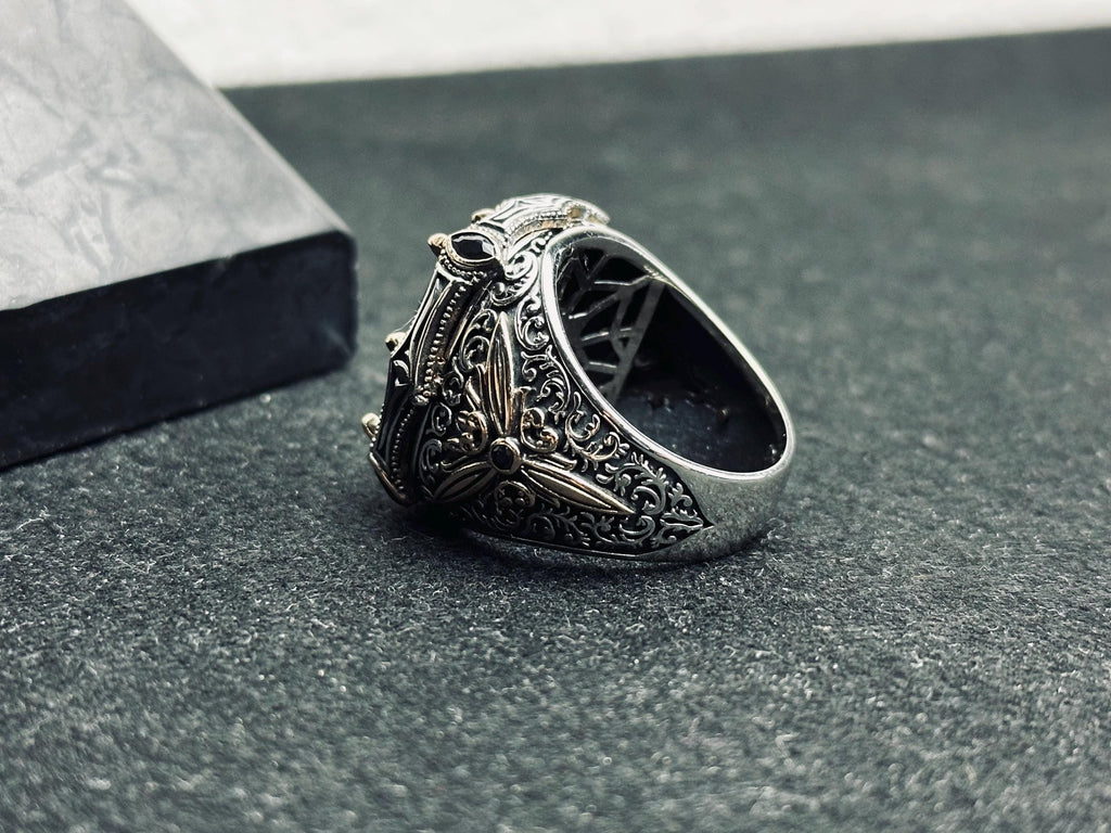 Ottoman Style Ruby Ring - Men's Sterling Silver Statement Jewelry